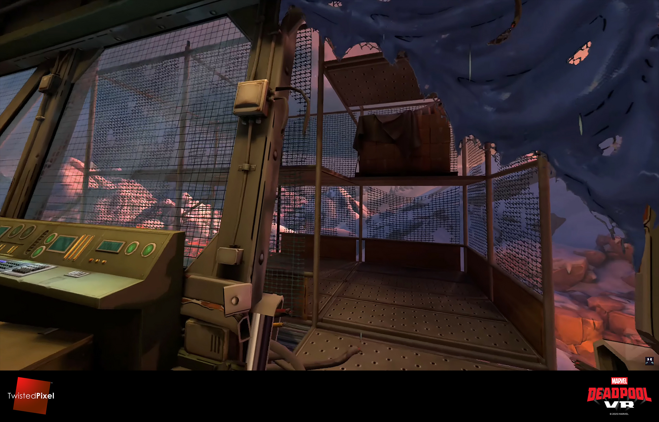 This is right before you walk out onto the scaffolding. I damaged the wall of the building to make an exit. I also made the windows and window frames of this tower.
