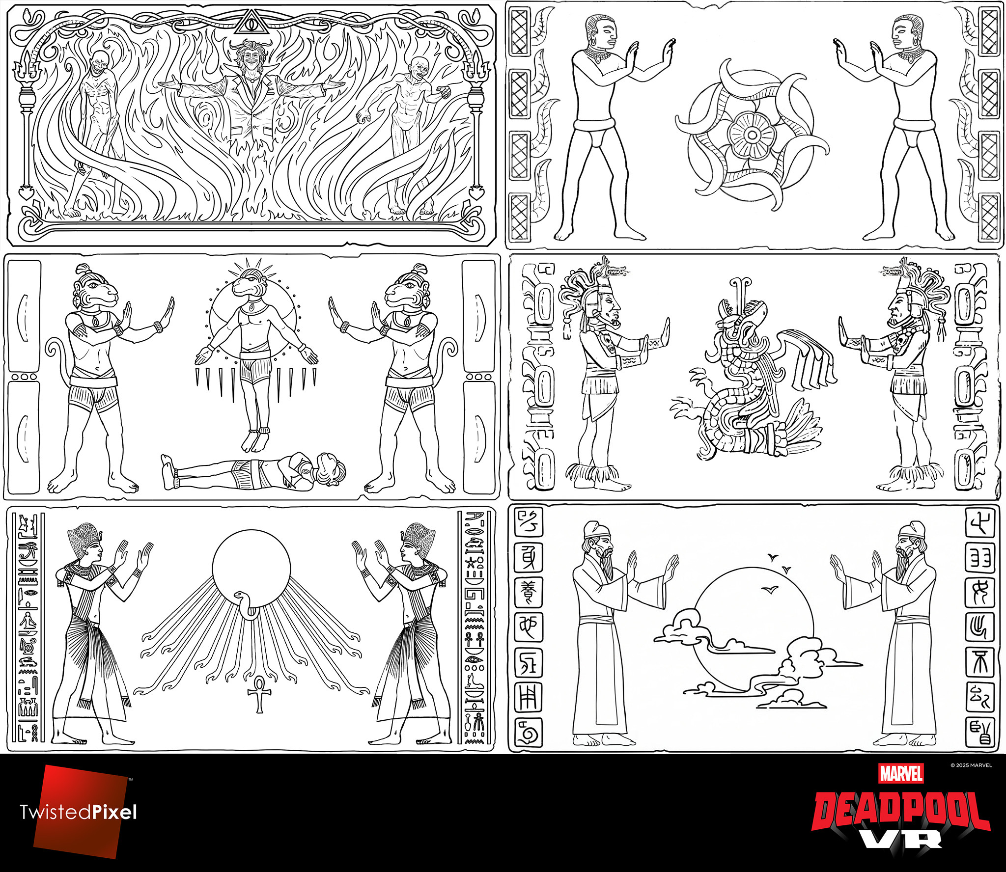 Here are six of the eight designs that I drew before painting the bas reliefs