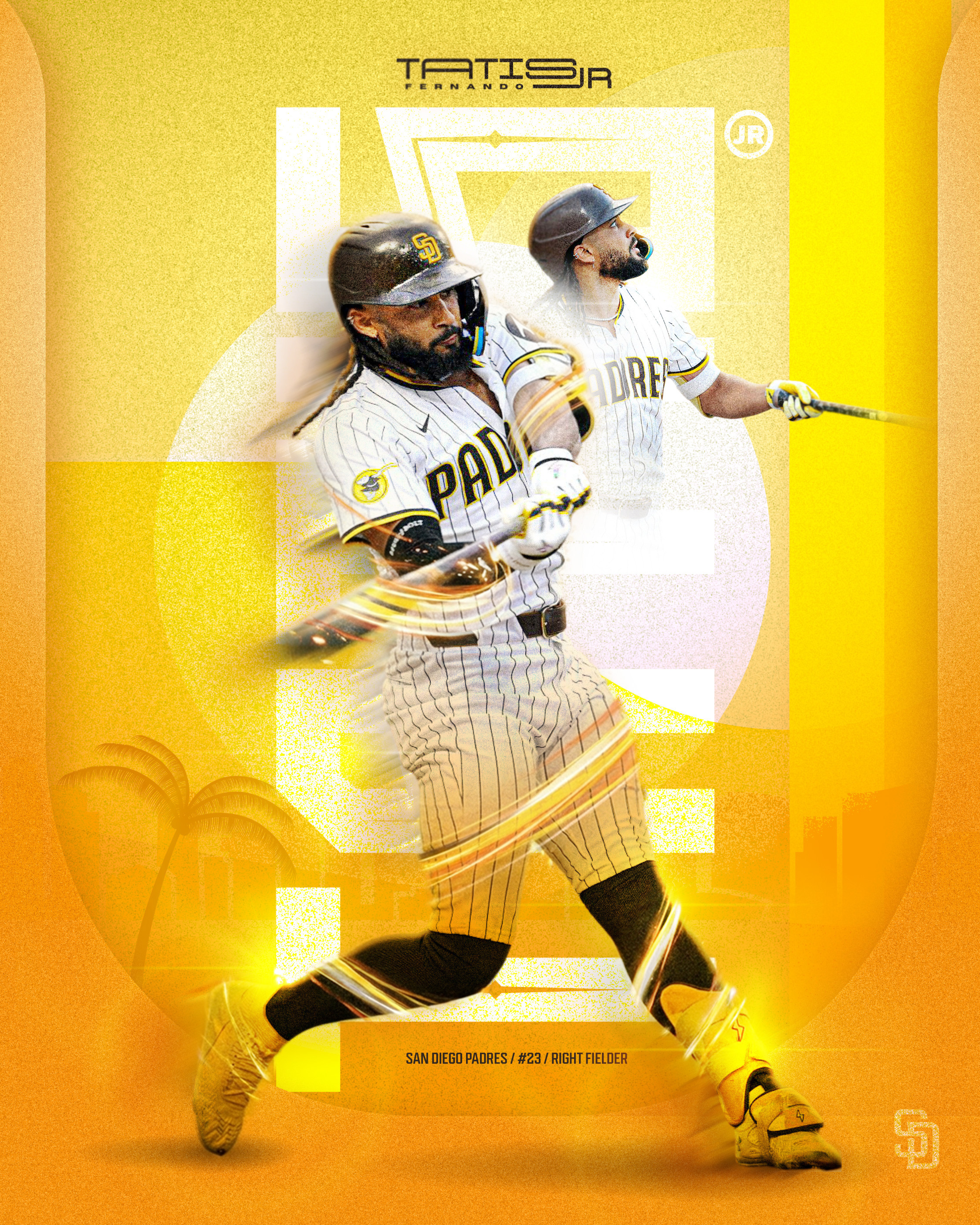 Primary hero card concept featuring Fernando Tatís Jr.
Focus on motion trails, layered action poses, and a vibrant gold palette to emphasize speed, power, and star presence