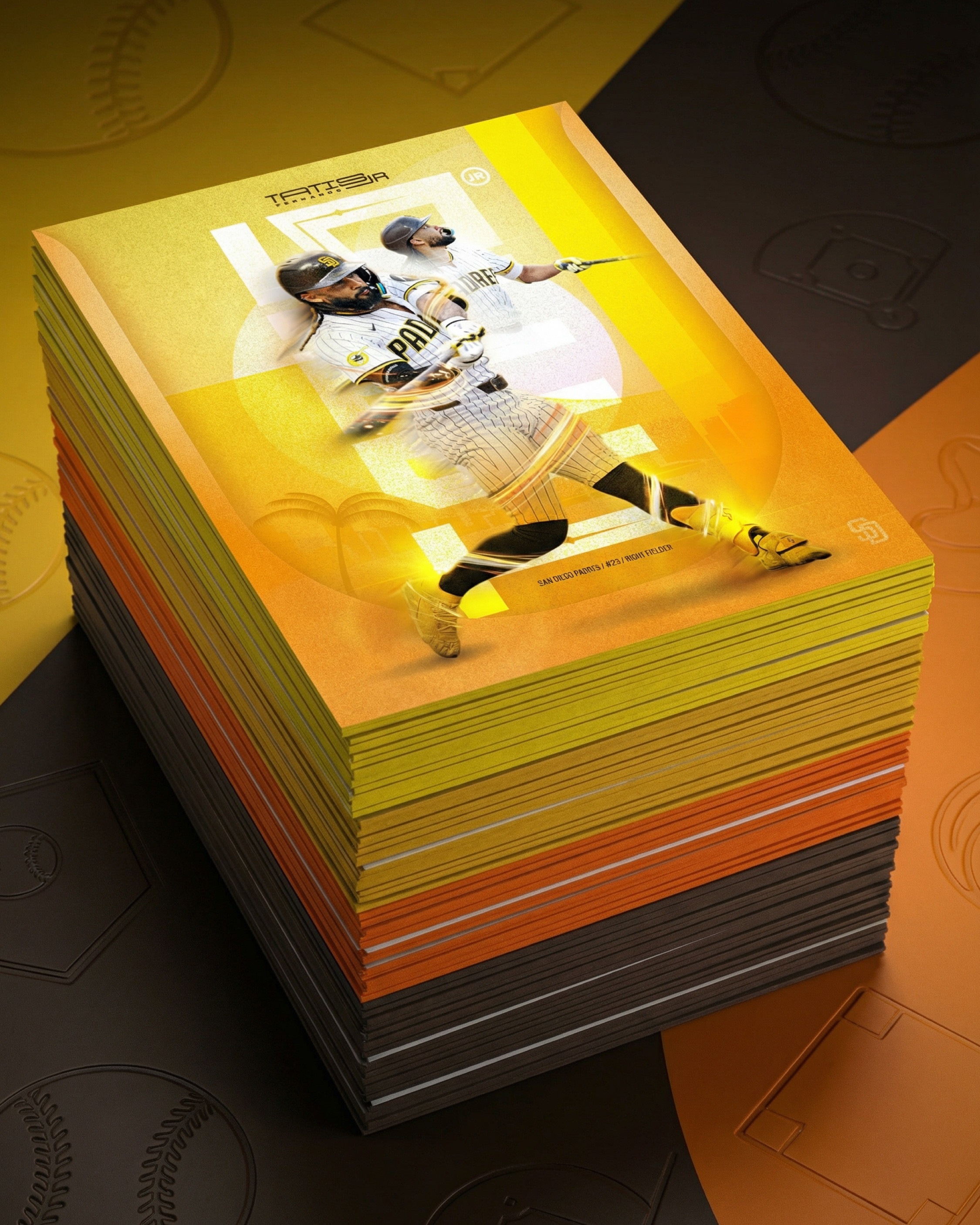 Stacked card mockup showcasing depth, thickness, and the feel of a full collectible series