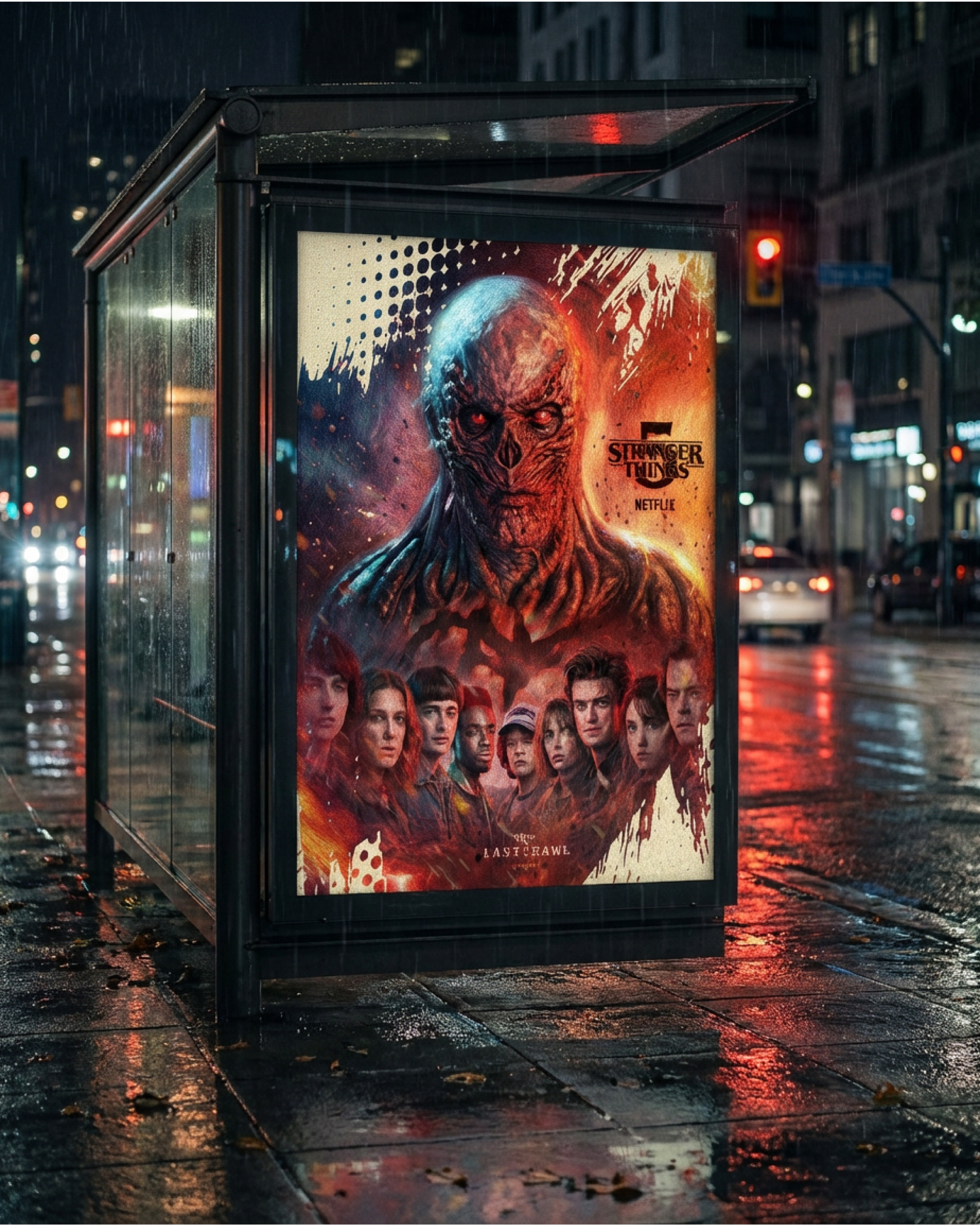 Outdoor campaign placement.
Designed for high-visibility urban environments, emphasizing contrast, readability, and atmosphere in low-light conditions