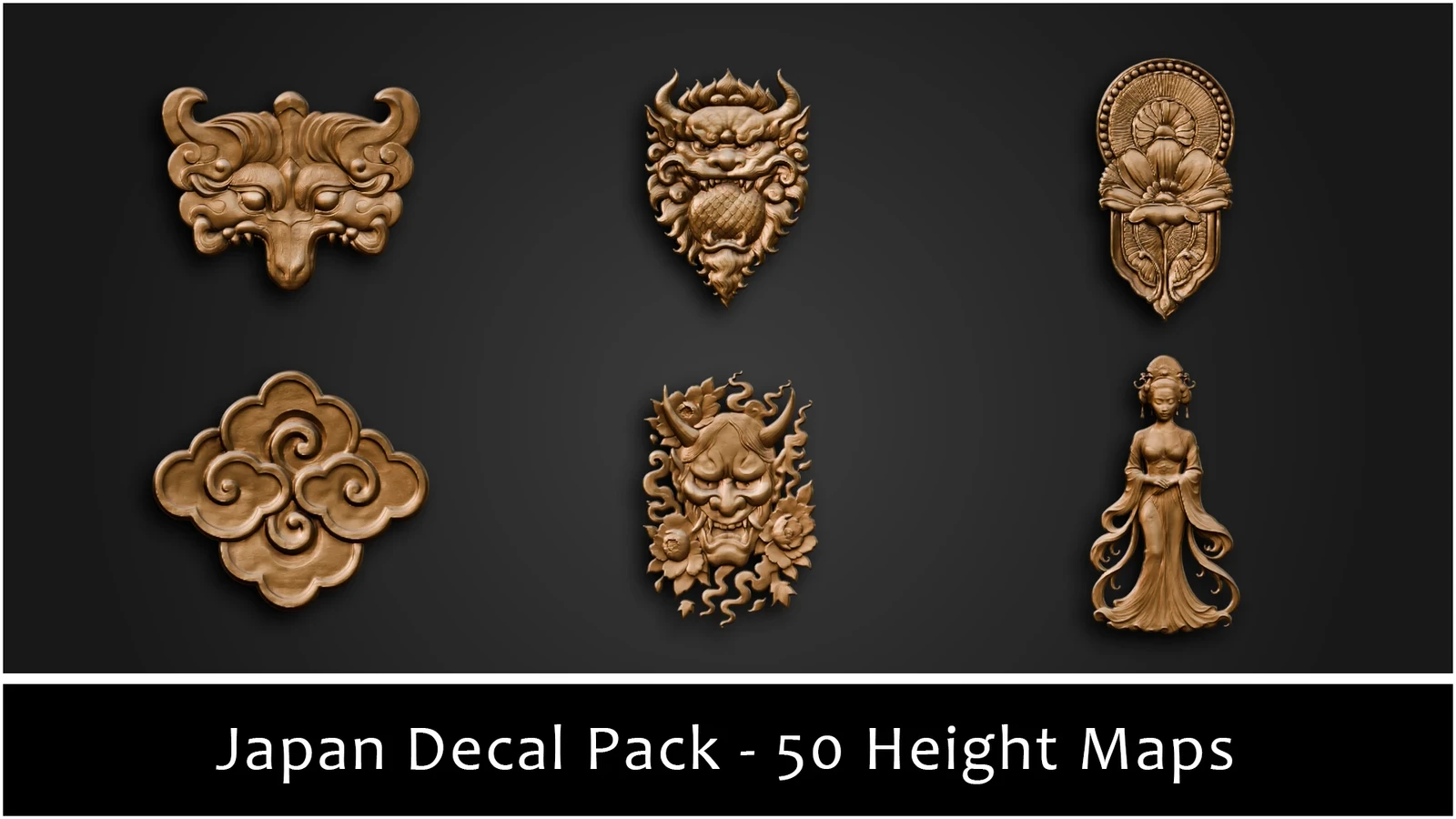 3DT Japanese Ornamental Decal &amp; Stamp Pack — 50 Height Stamps for Blender and Substance Painter
