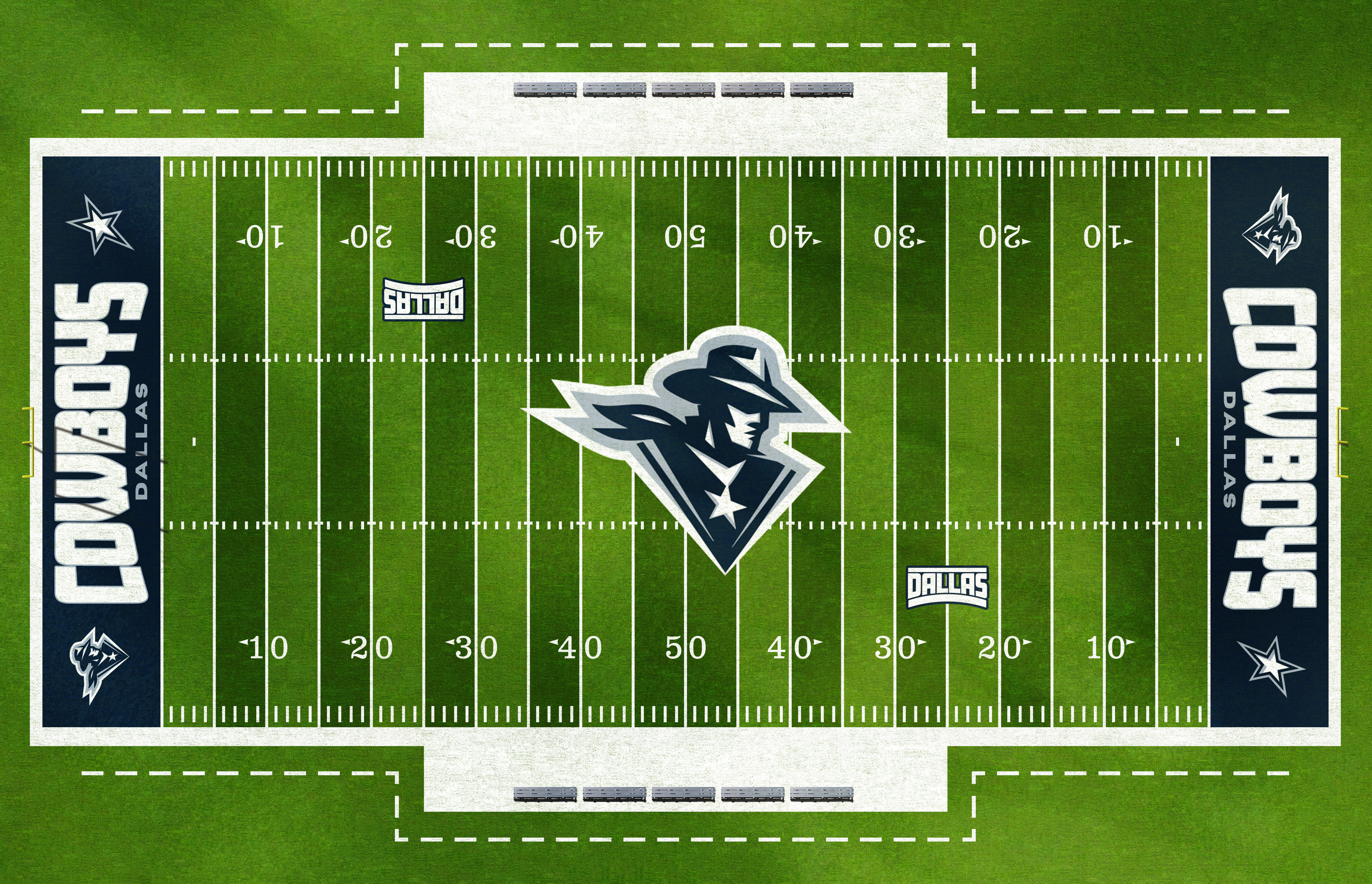 The identity applied to a complete field environment, showcasing how the mark, typography, and layout translate from brand assets to real-world, game-day execution