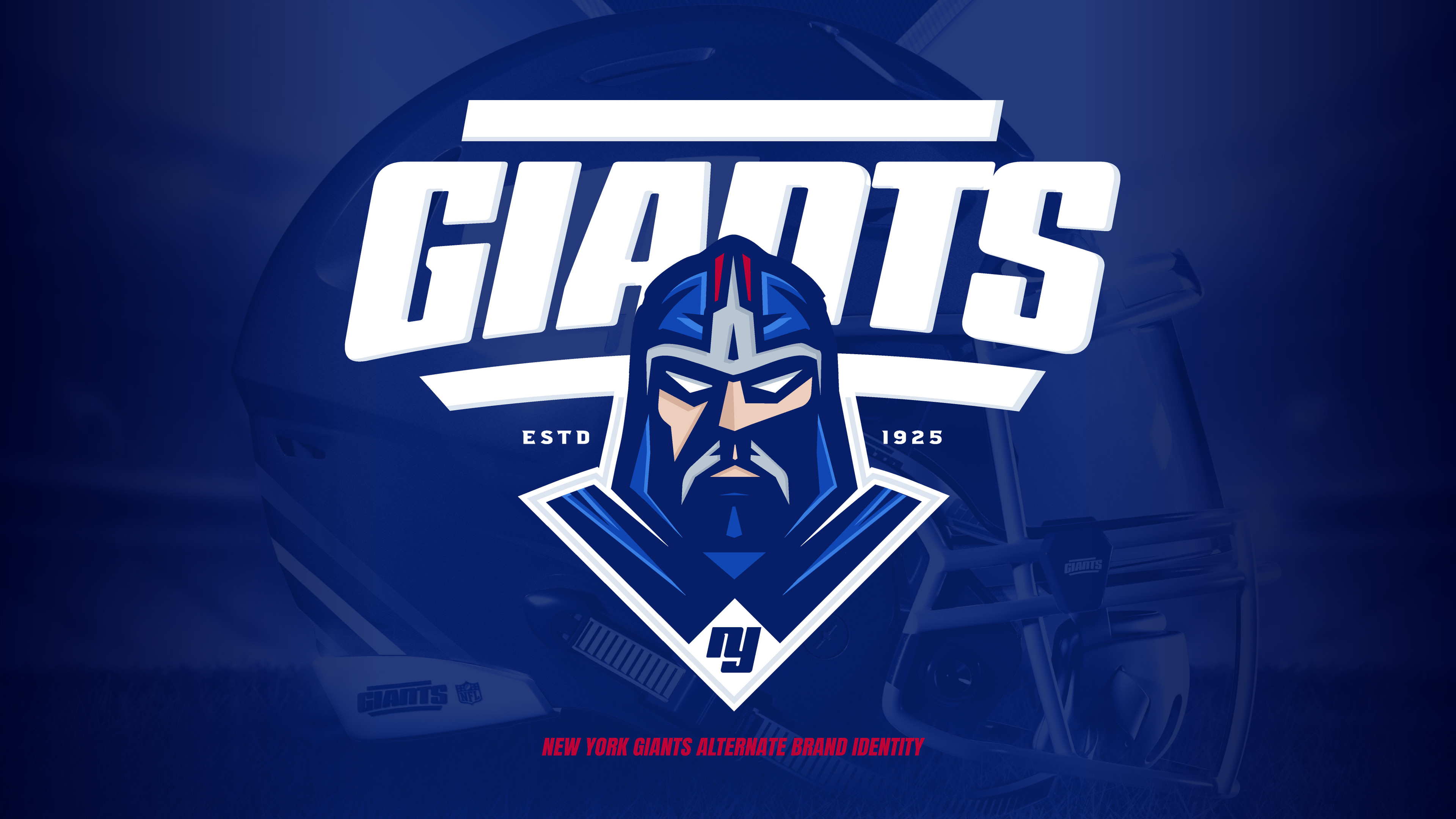 A bold alternate New York Giants identity introduced through a cinematic hero mark - establishing scale, confidence, and a modernized presence before expanding into the full system