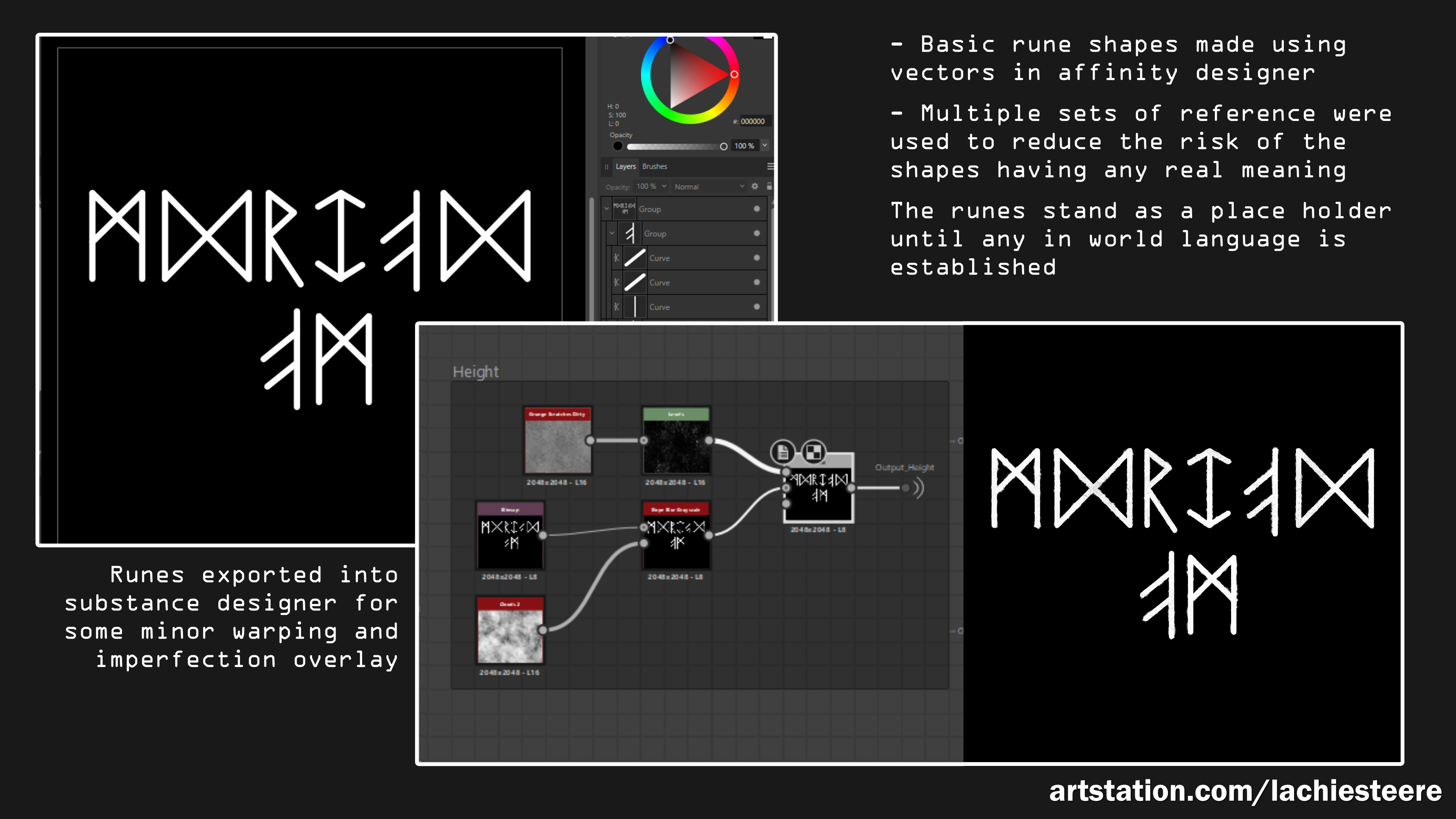 Rune base created in affinity designer and final touches added in substance designer