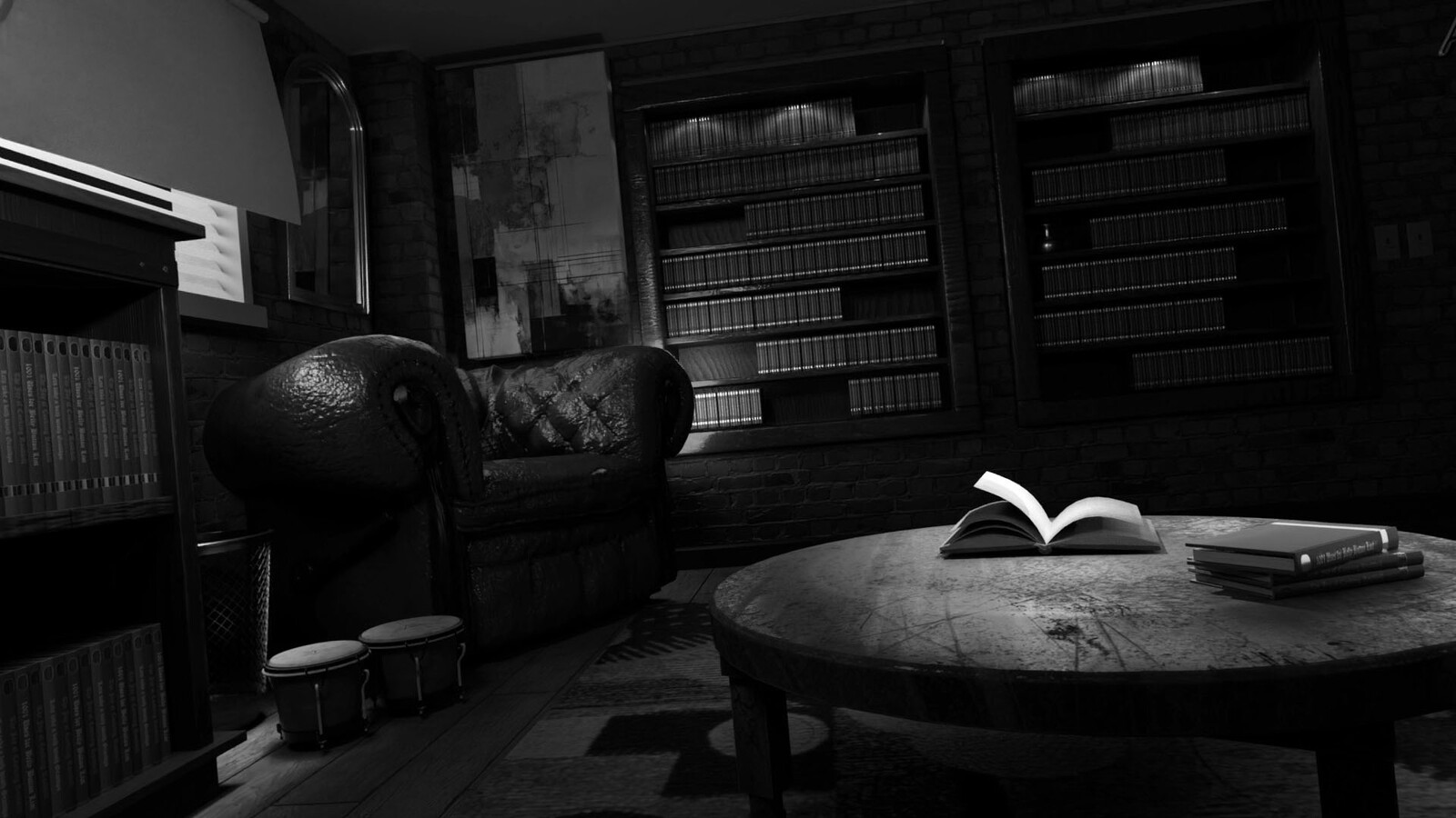 after textures where applied I desaturated my render to reevaluate the scene's value and contrast to balance the texture values  