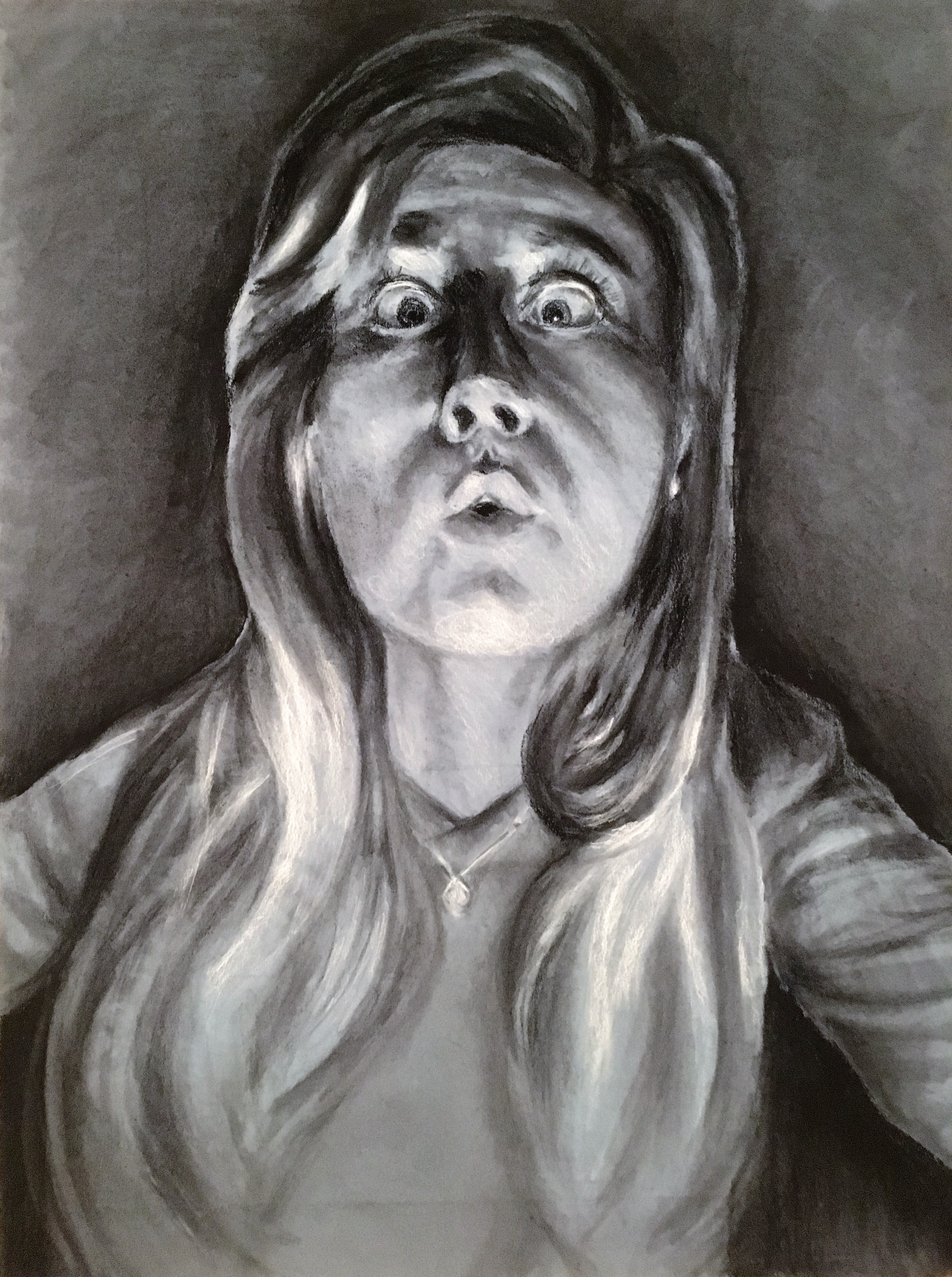 self portrait drawing done in charcoal