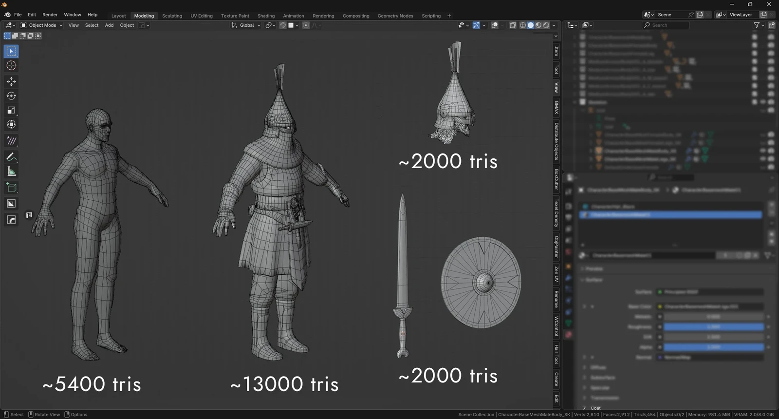 the final exported models are exported as Head, Body and Leg meshes.

Every Body that has Armour can have parts of the basemesh as part of it as needed.

Helmets have both a short hair and long hair variant that it can swap between
