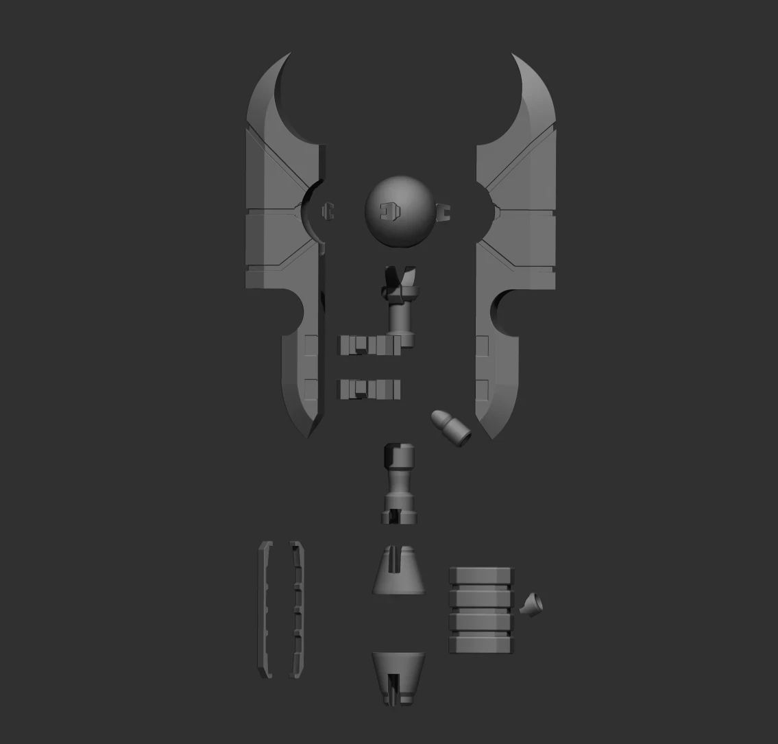 The staff was designed to fit over a metal rod. the repeateable elements could be printed seperatly and combined onto the rod. 