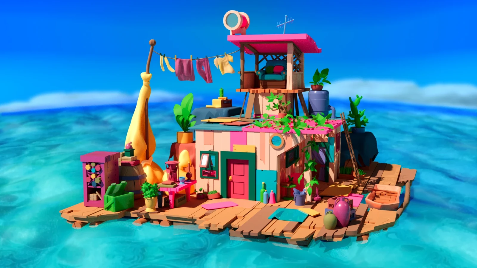 Base Color Render in Arnold.
Background painted in Photoshop