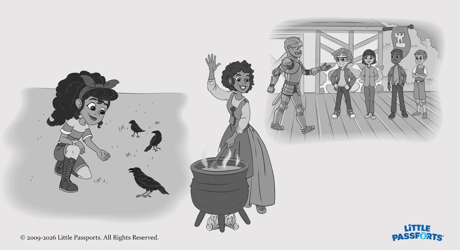Sam &amp; Sofia's Scooter Stories - Knights and Falcons chapter book various spot illustrations 01