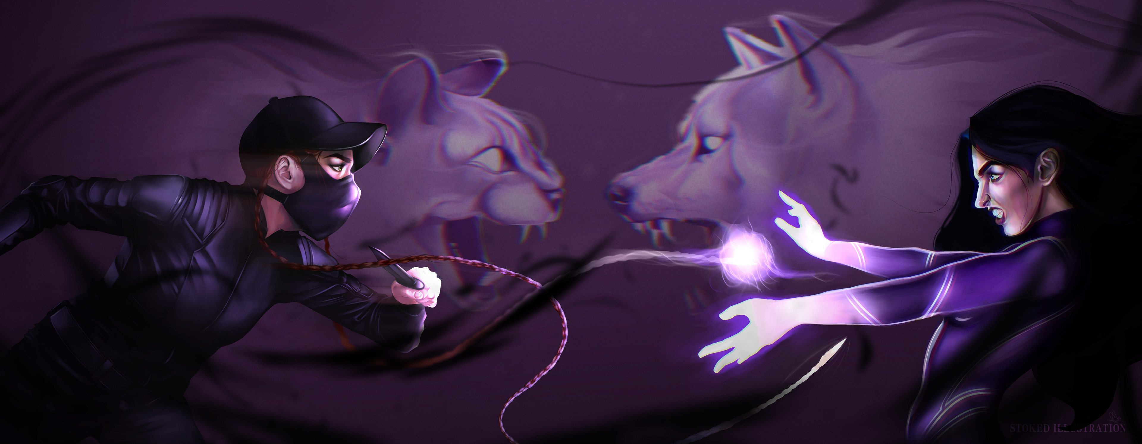 Of Blades, Mindfire, &amp; Fangs is a standoff between Raven (left) and Siren (right), caught between blade and mind, instinct and deception, where fate will favor the one who dares to move...