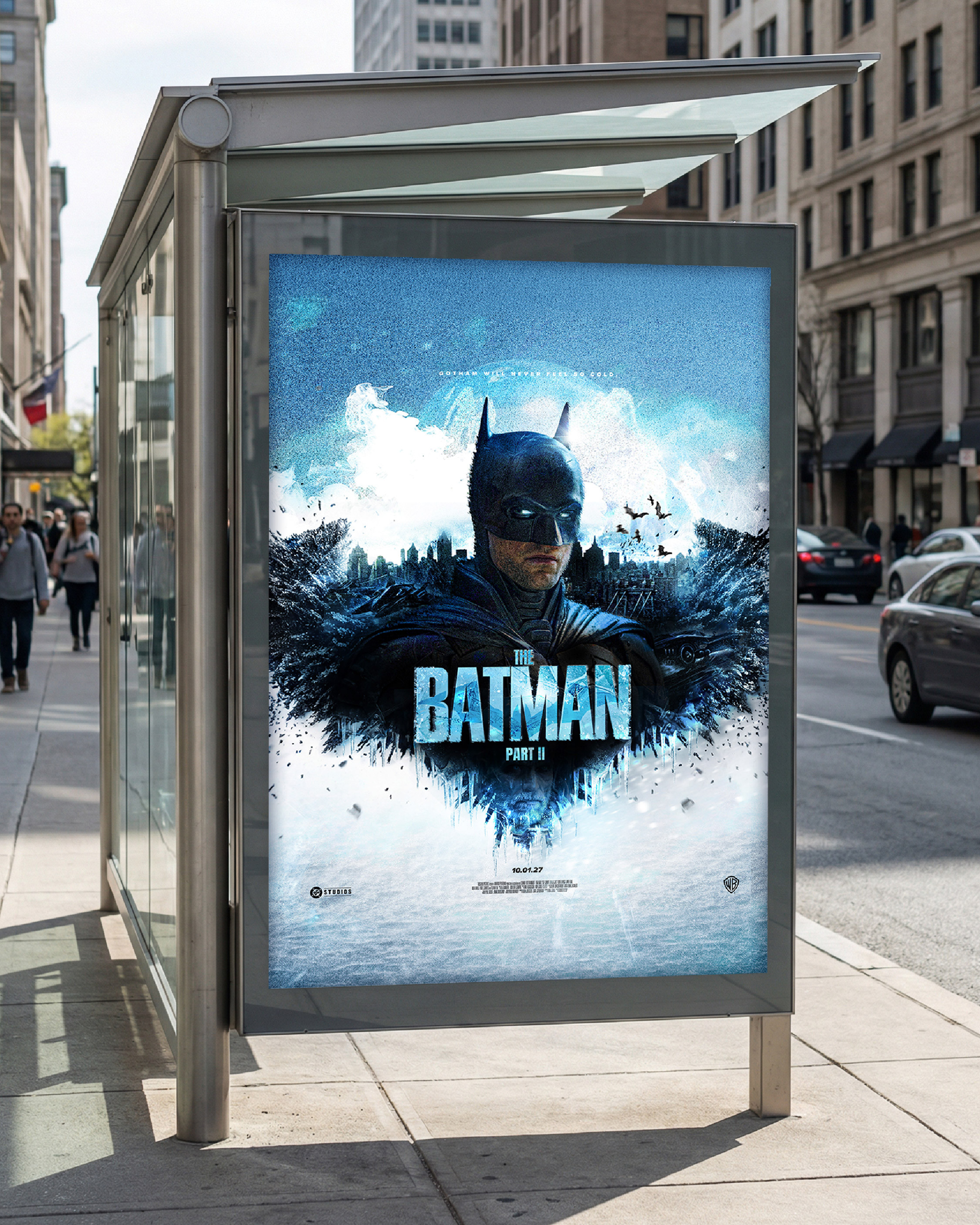 Street-level campaign application visualizing the key art in a real-world urban transit environment