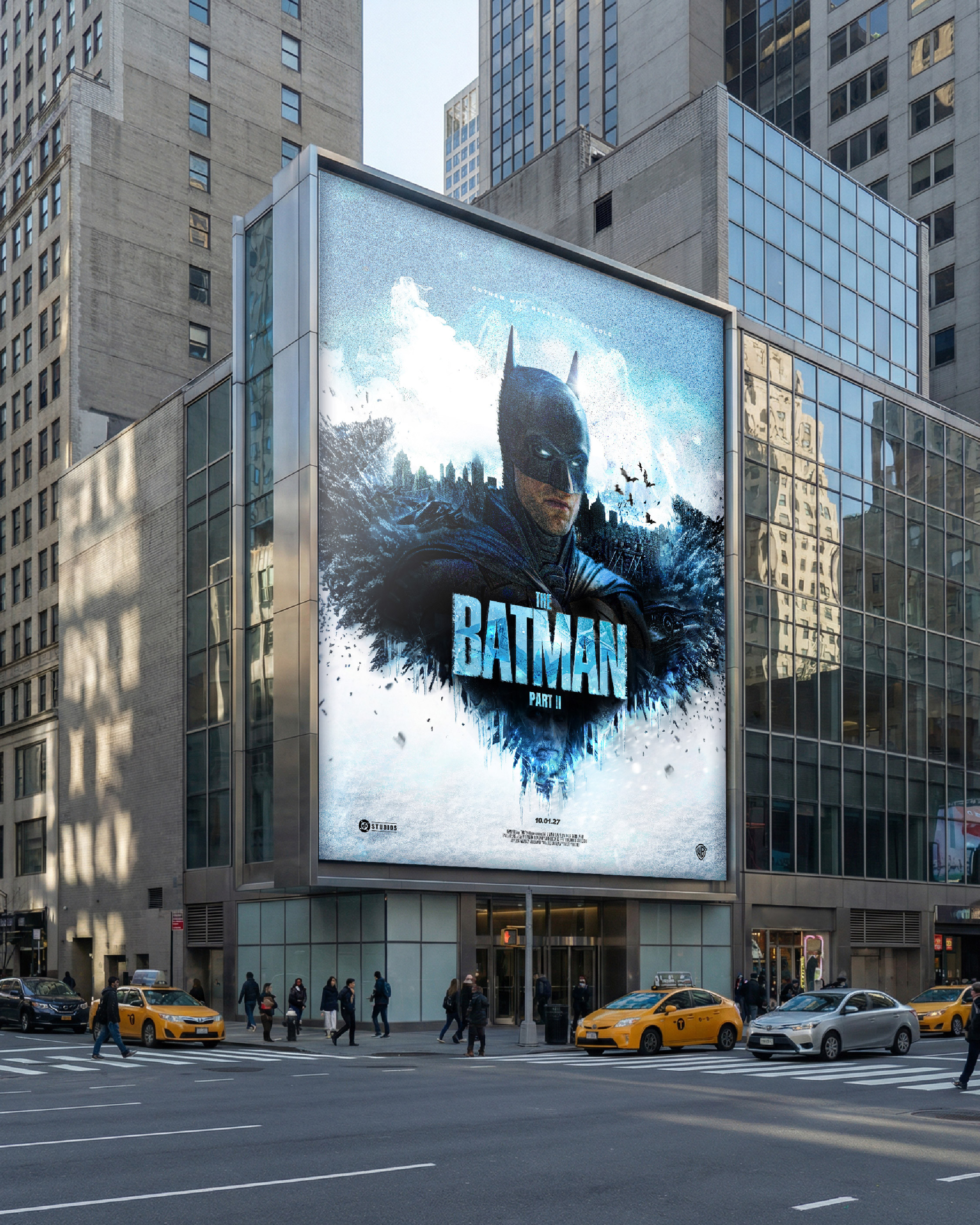 Large-scale outdoor billboard placement showcasing readability and cinematic impact at architectural scale