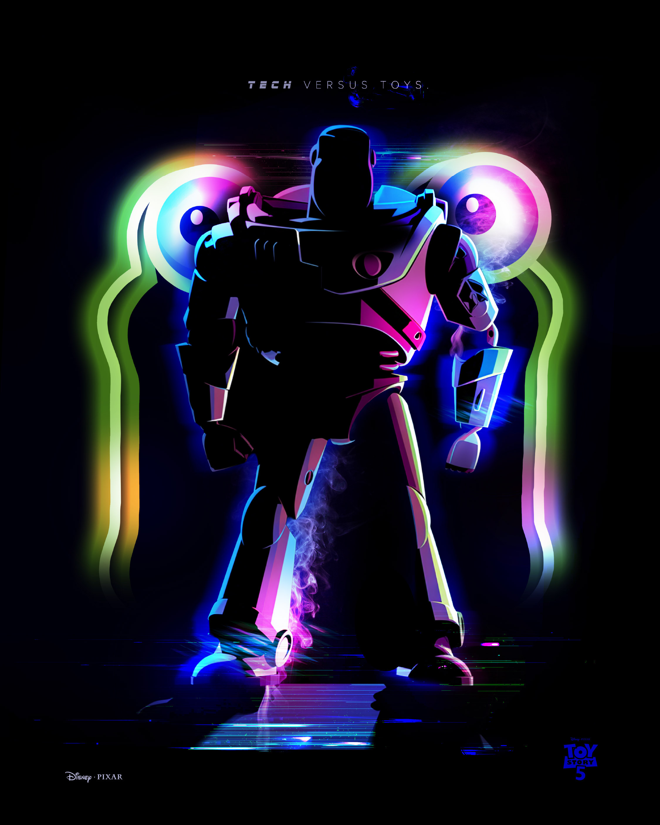 Secondary teaser featuring Buzz Lightyear as the defender against the rising technological threat. Neon lighting, glitch distortion, and digital vapor effects were used to visually show the collision between analog imagination and synthetic evolution