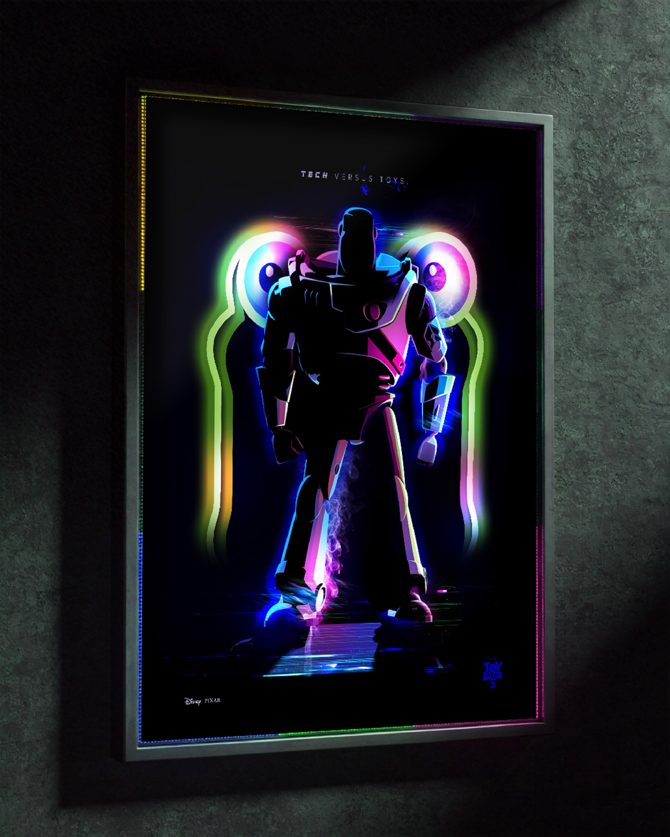 Framed environmental mockup designed to present the alternate poster within a premium theatrical or gallery setting. This application highlights how the stylized neon treatment translates into collectible and promotional print formats