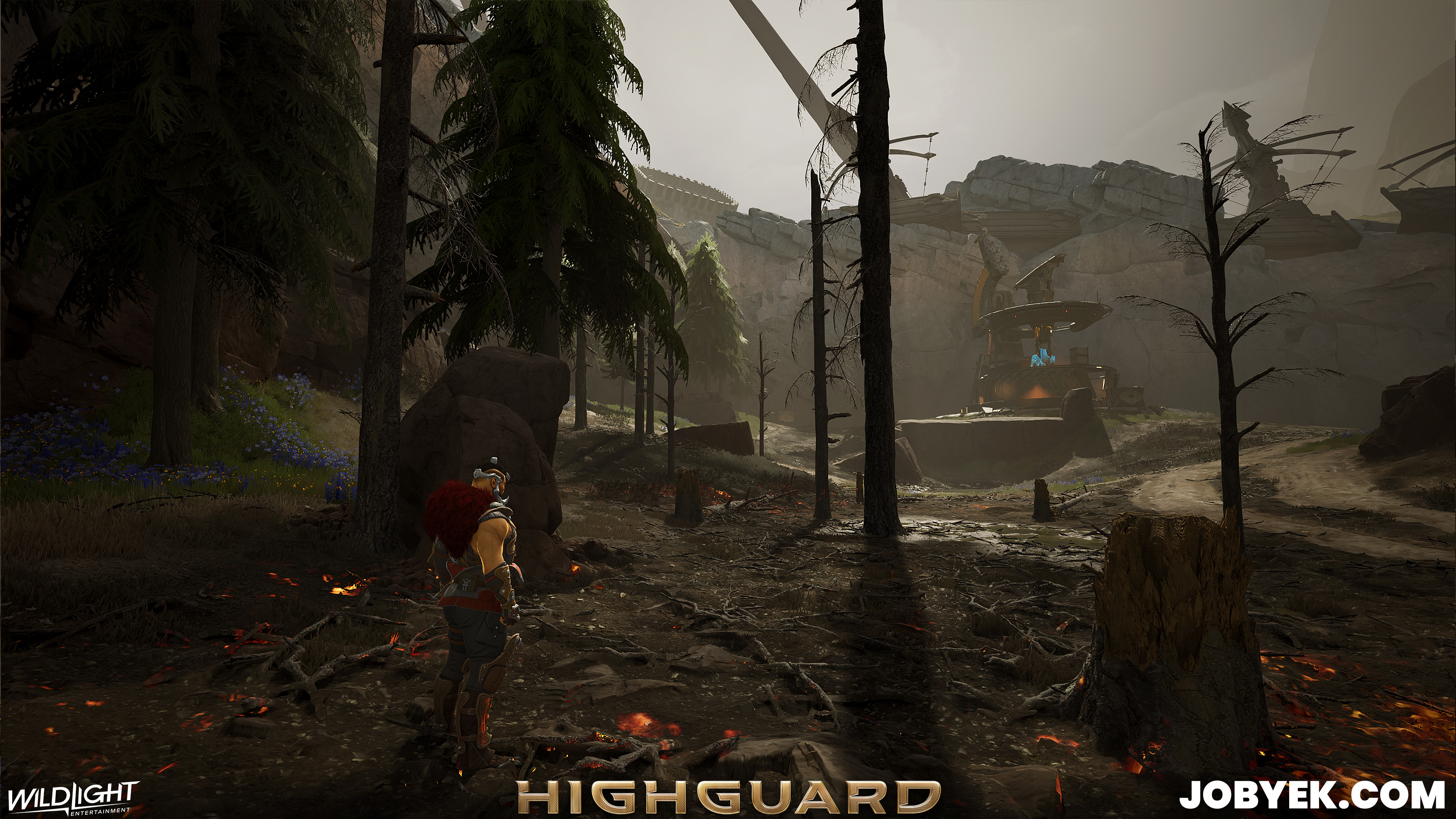 This was a little vertical slice area I was starting to work on to prove out the burnt biome and more final ruins and rock formations - didn't get to finish it.