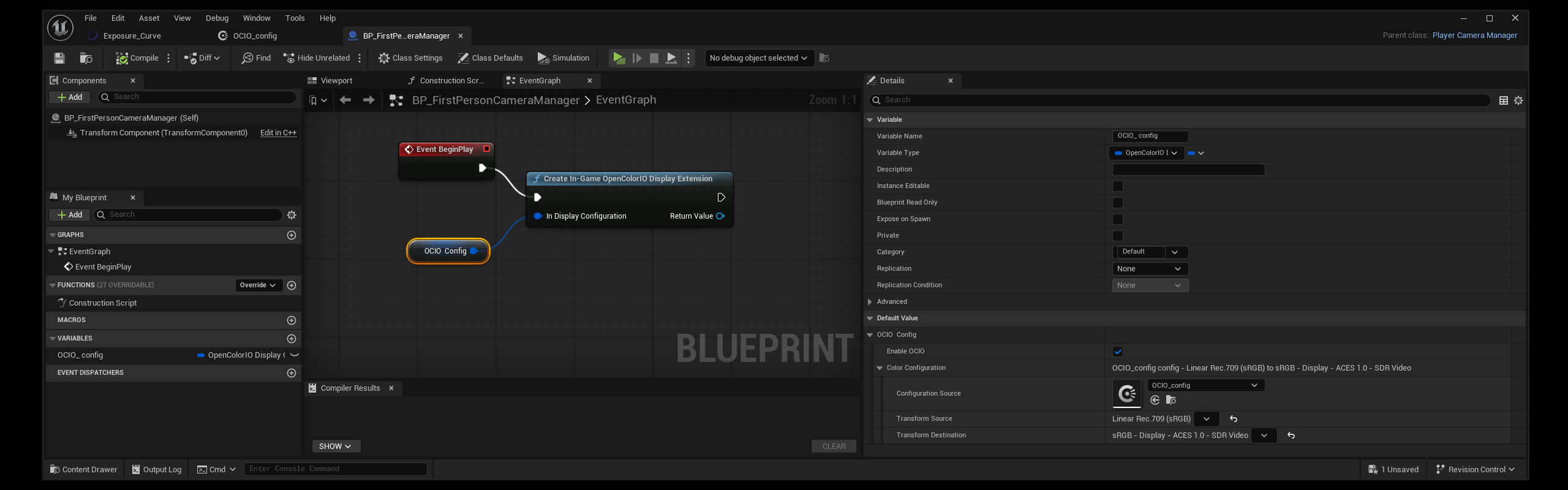 OCIO config applied to player's camera