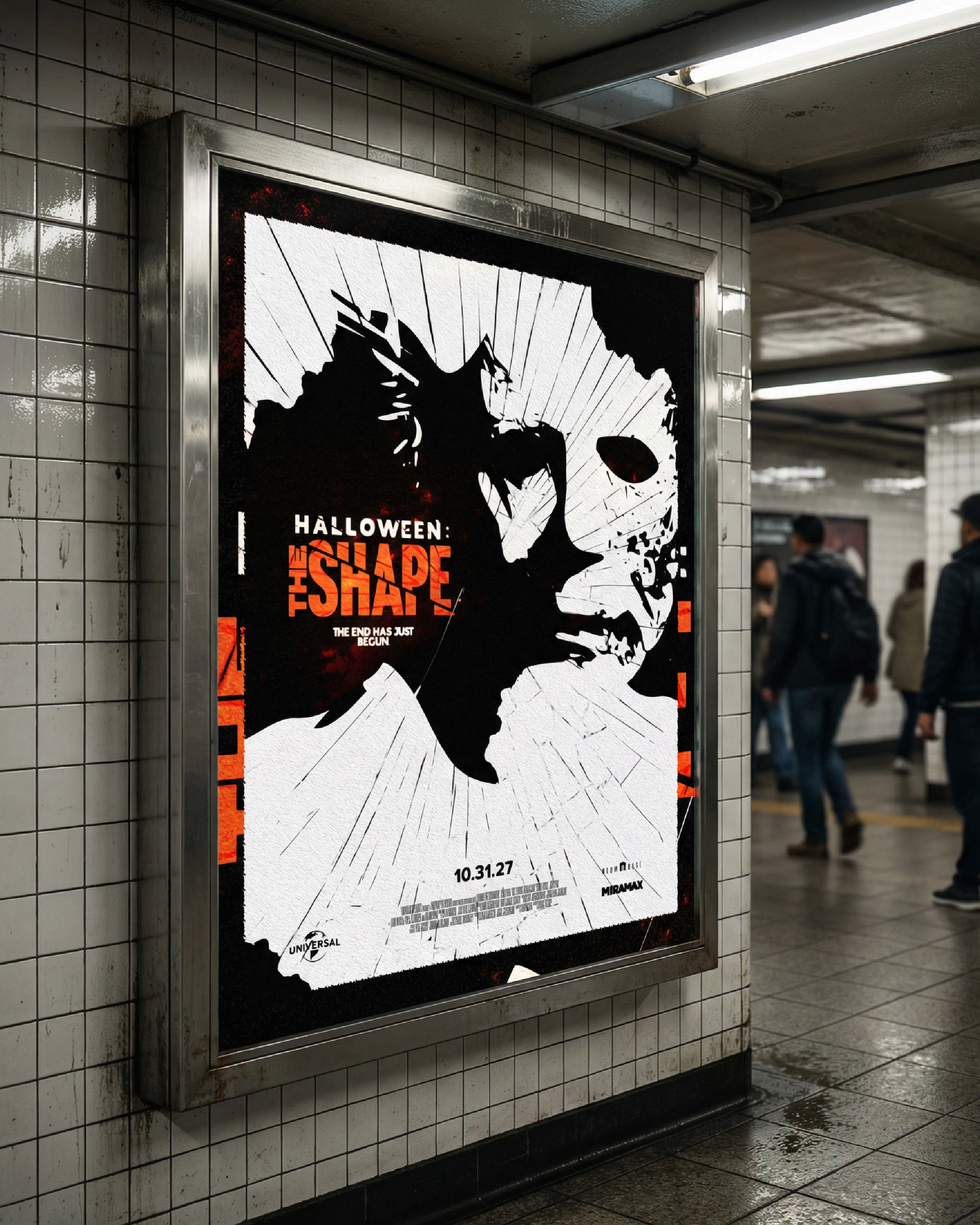 Transit advertising placement designed to amplify contrast and mythic presence in urban environments