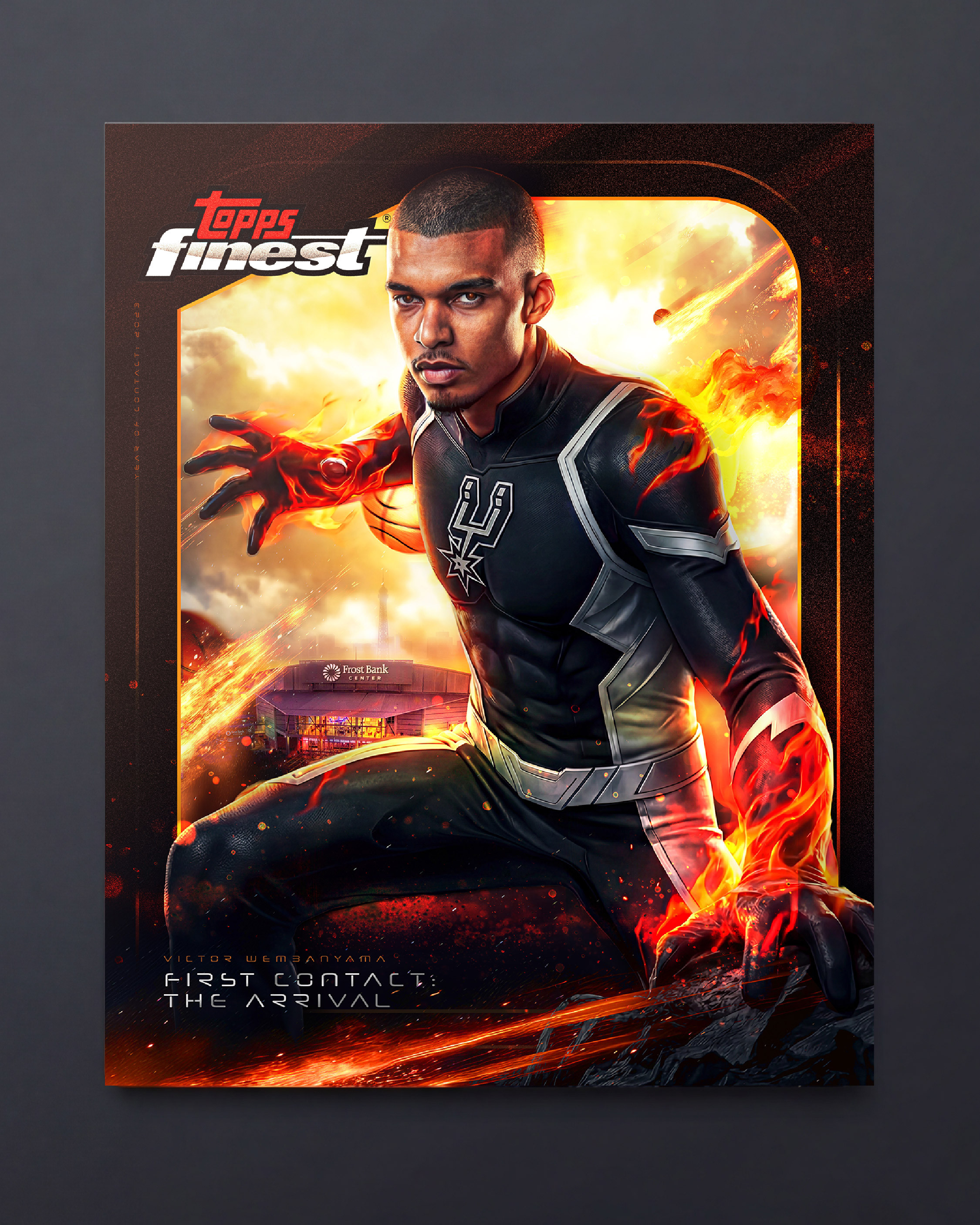 Base card artwork with integrated stadium backdrop and ember energy detailing. Designed for premium foil treatment and gloss layering