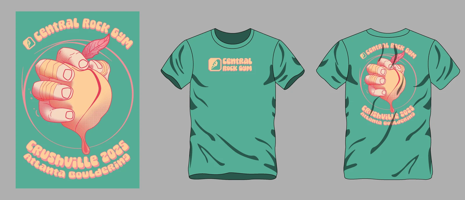 2025 T-shirt design for Central Rock Gym Atlanta Bouldering's annual Crushville bouldering competition