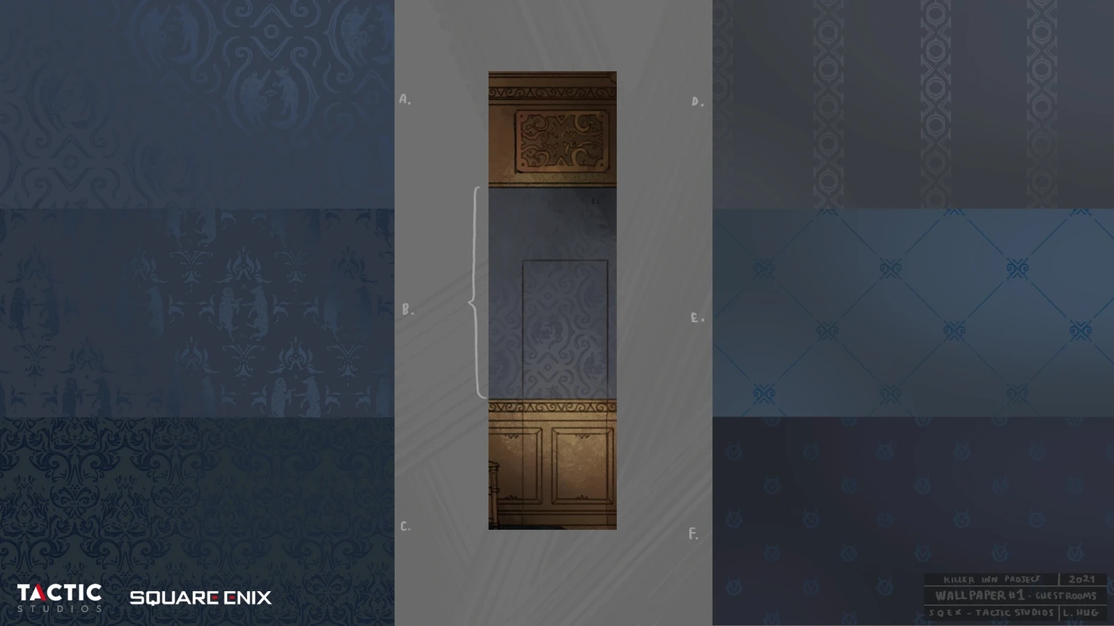 Detail concepts of the walls for the guestroom in Lunum win level.