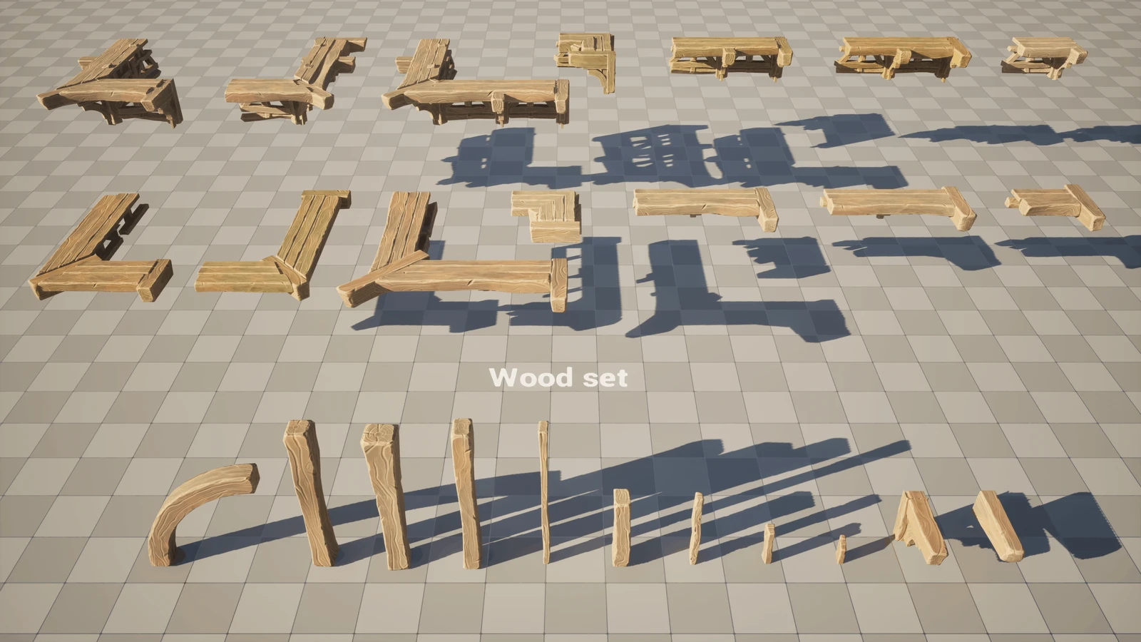 Wood set: every beam, plank and wooden structure on the buildings were created from one texture ID and 6 different wood mesh