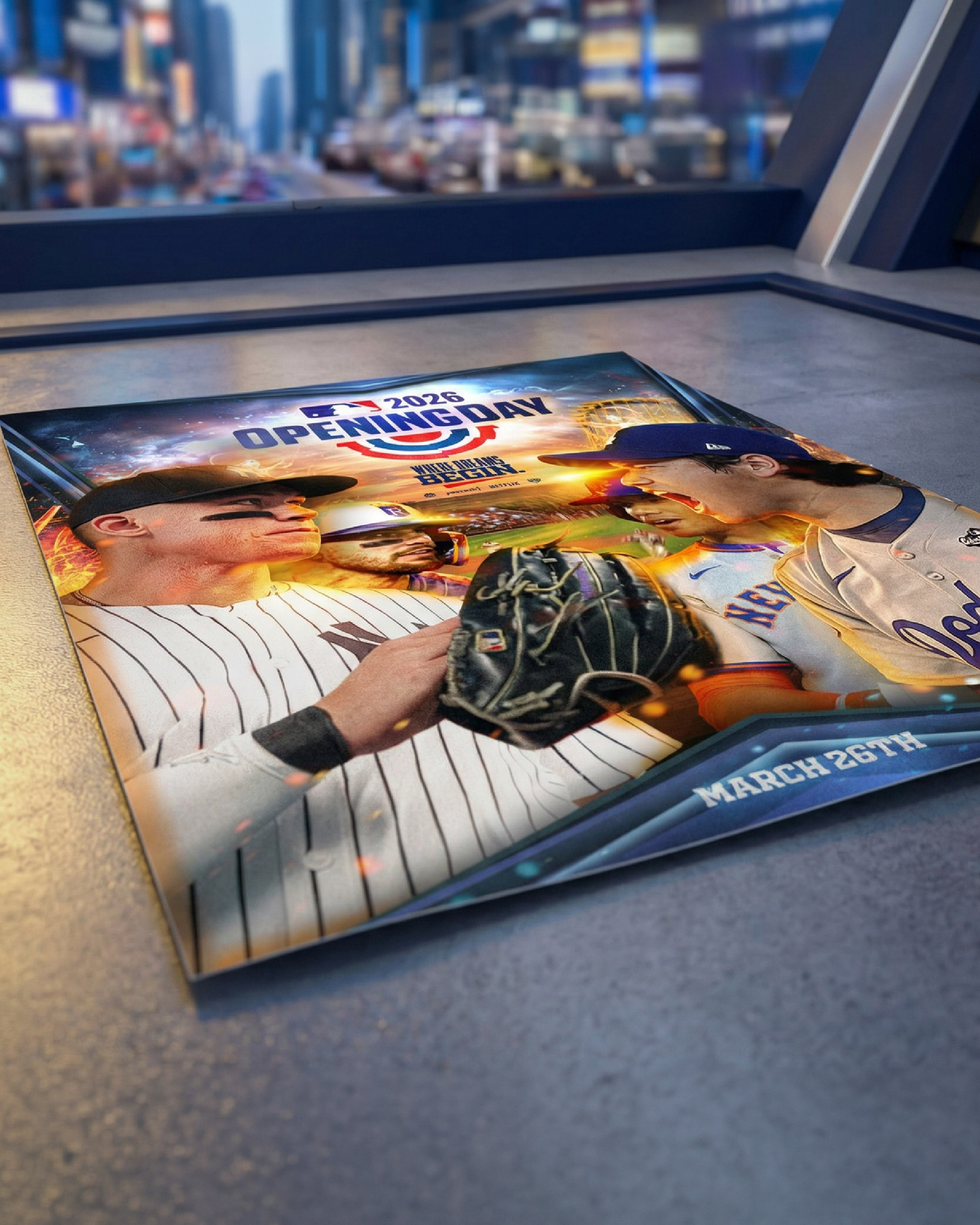 Detailed look at the commemorative program cover in a premium product setting