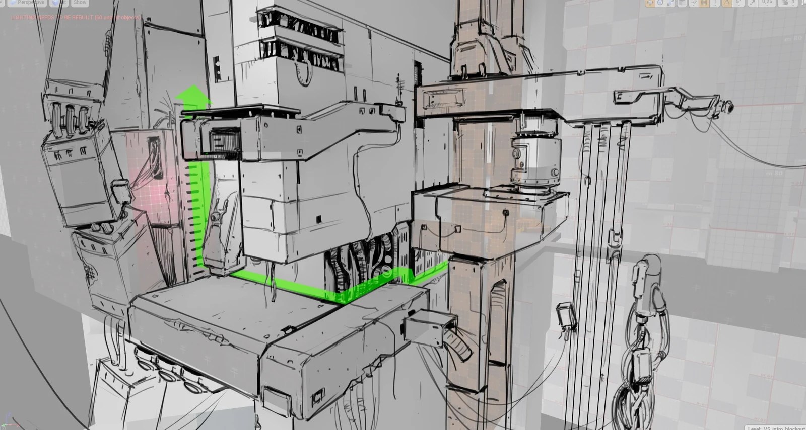 Some set dressing of the level designers' 3d block-ins