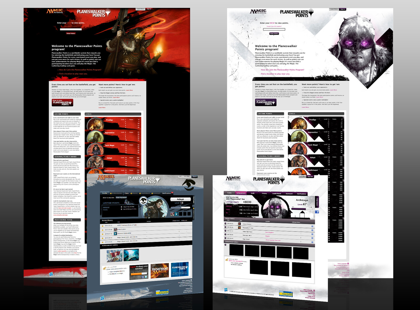 Screenshots of newly designs Planeswalker Points website