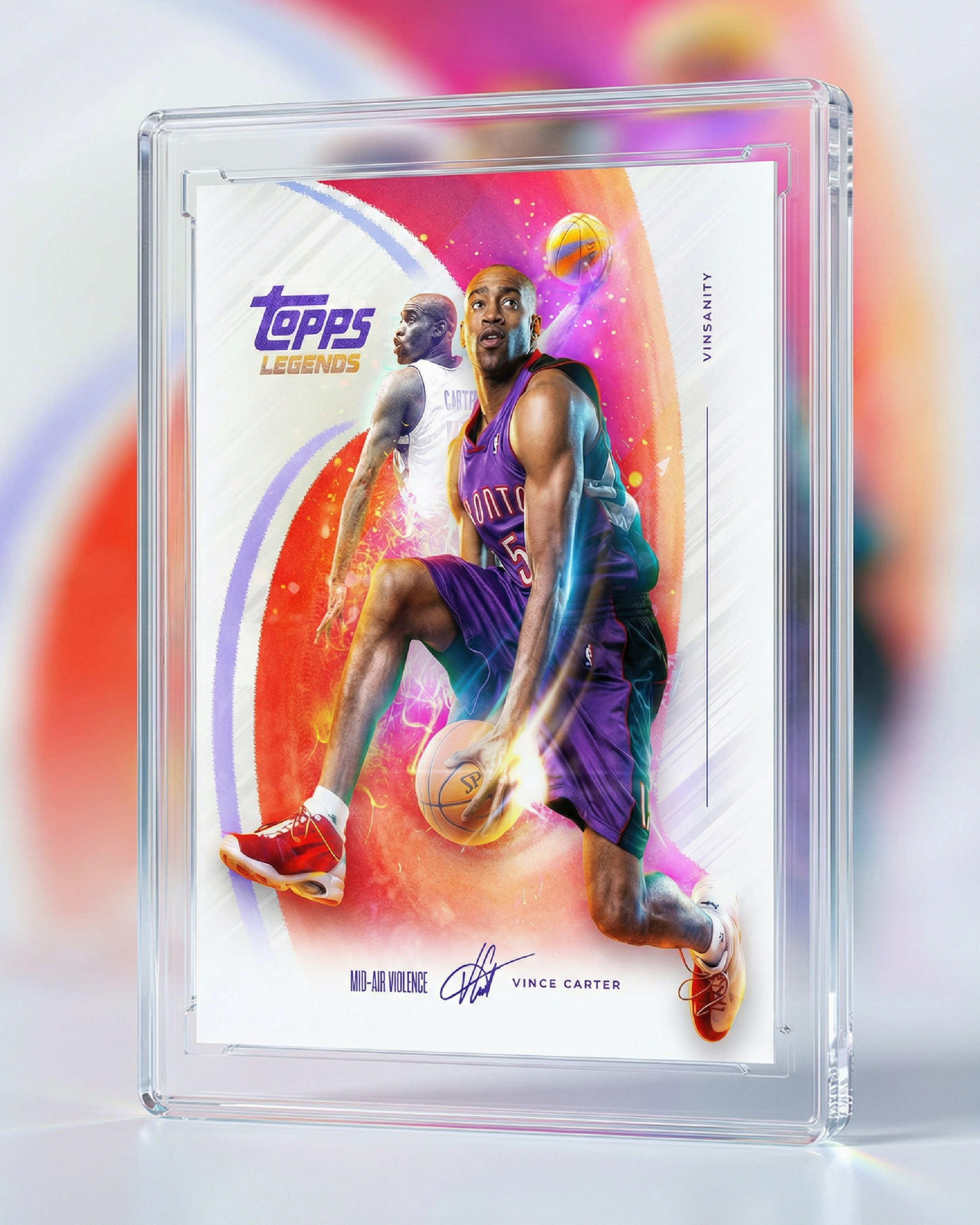 The concept card presented in a crystal-clear collector slab inspired by professional grading cases used by serious trading card collectors