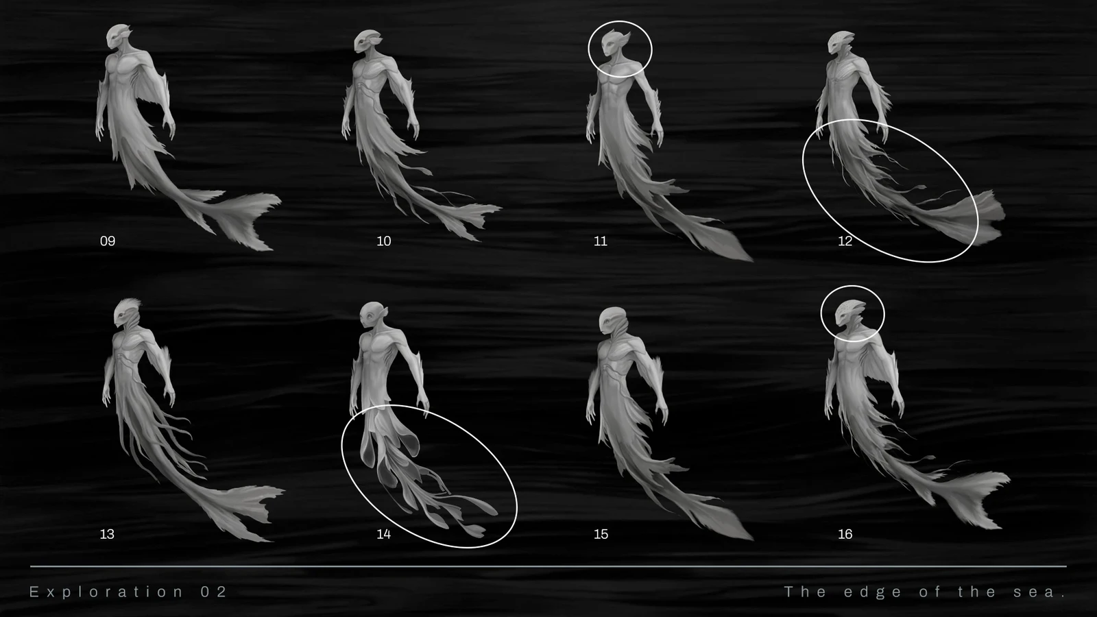 Sketches 02
I continued exploring shapes like seaweed or jellyfish tails to make the language fresher, but I felt something different was still missing.