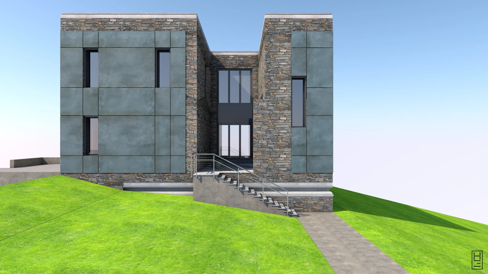 One of several renderings from the computer. The broken masonry was created by masking several different renderings in post.