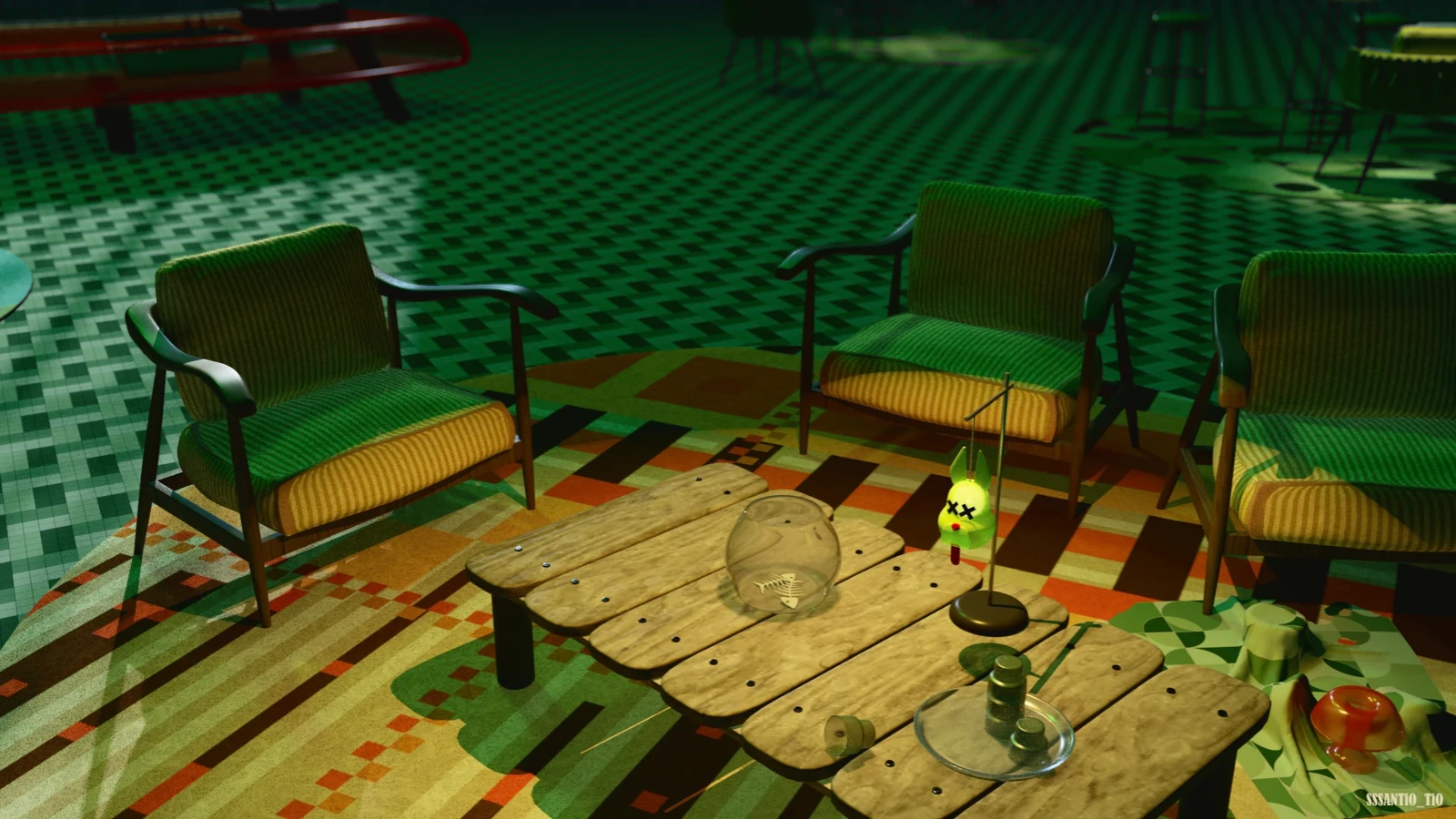 Afternoon Frenzy in Old Junk Town | Retro-Futurist Café Environment