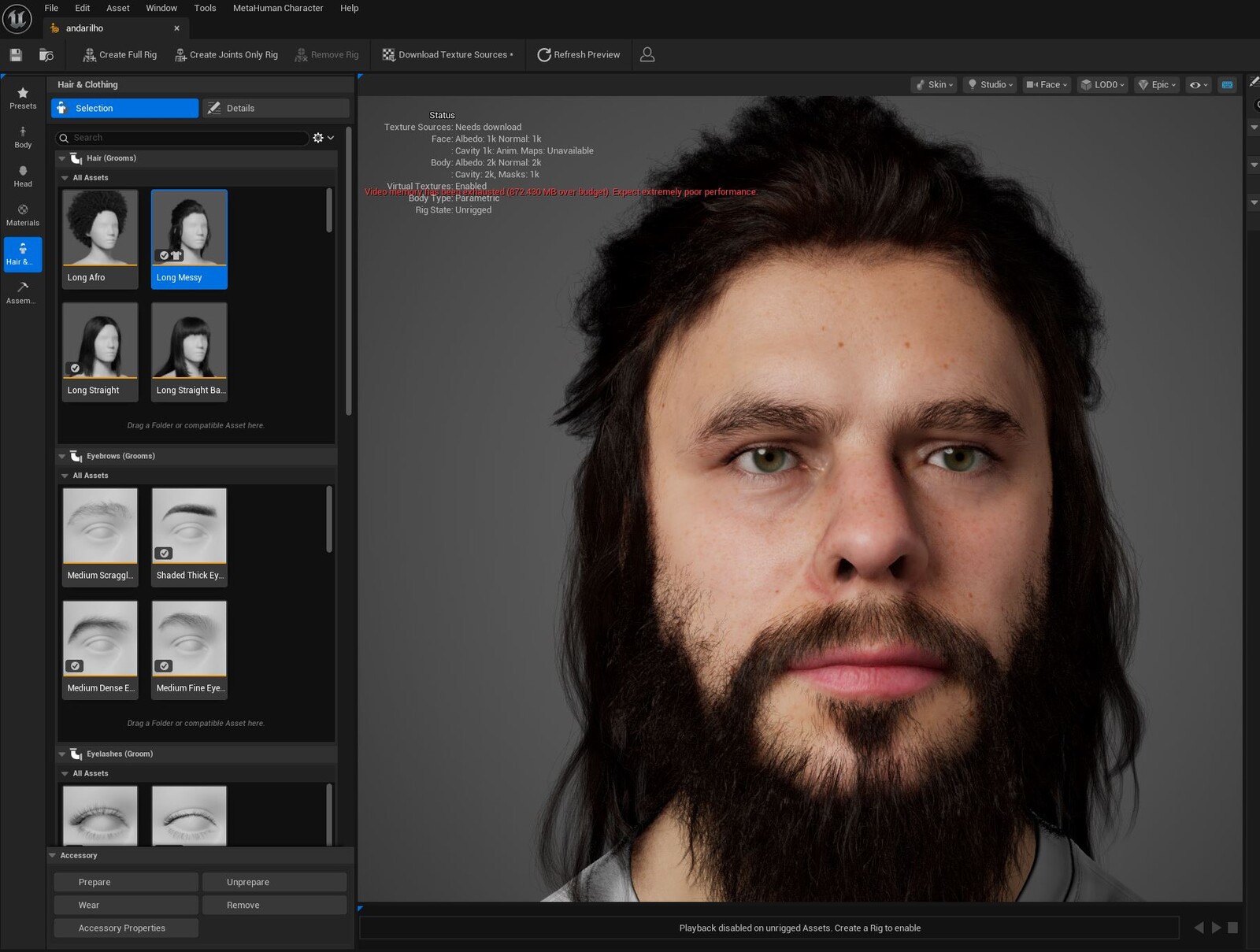 the  model  with   hair  and   textures  and  shader  from the  library of  Metahuman,not integrated yet  with vface  textures
