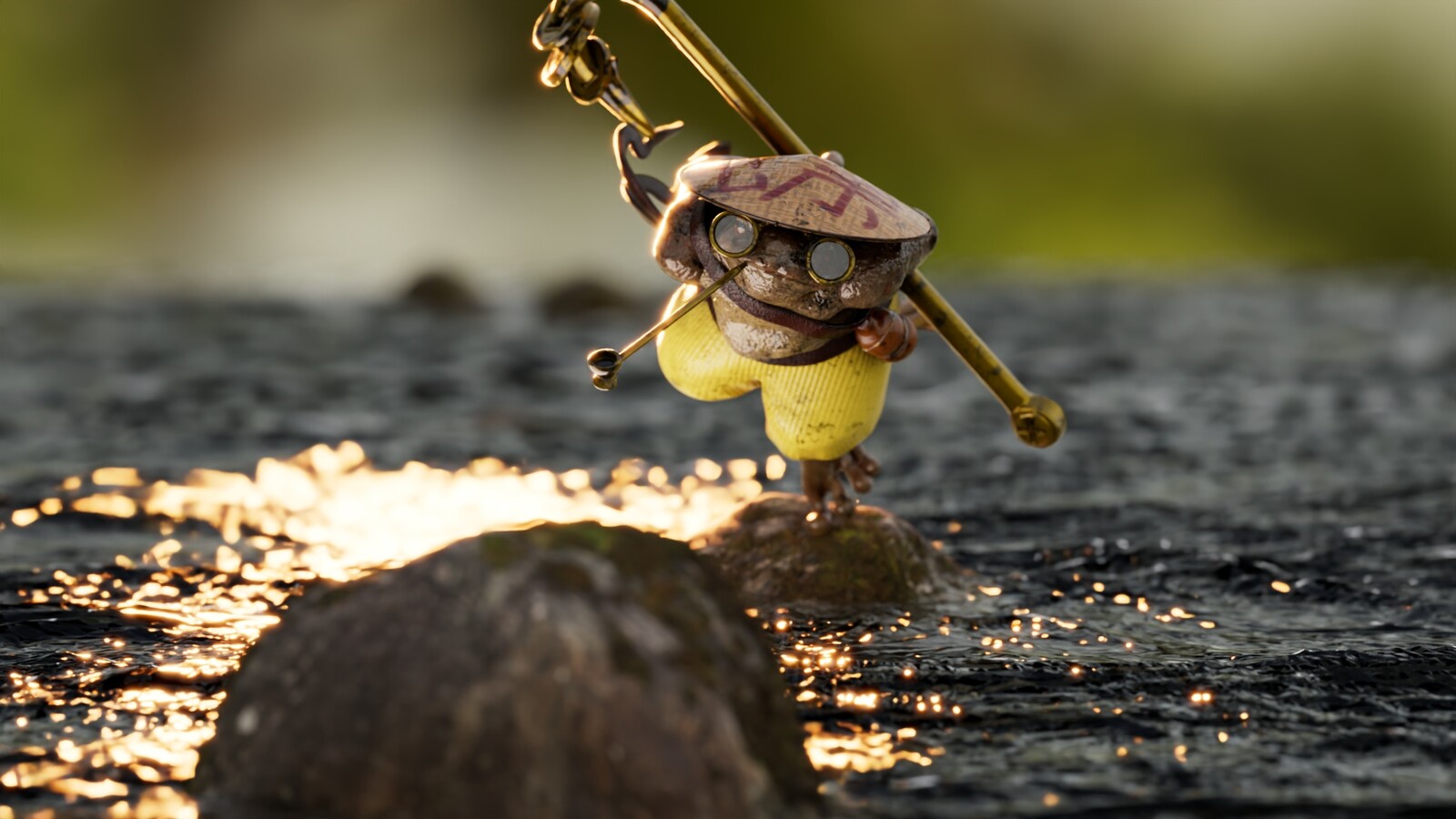 adding a circular area light for the sun and adjusting dof