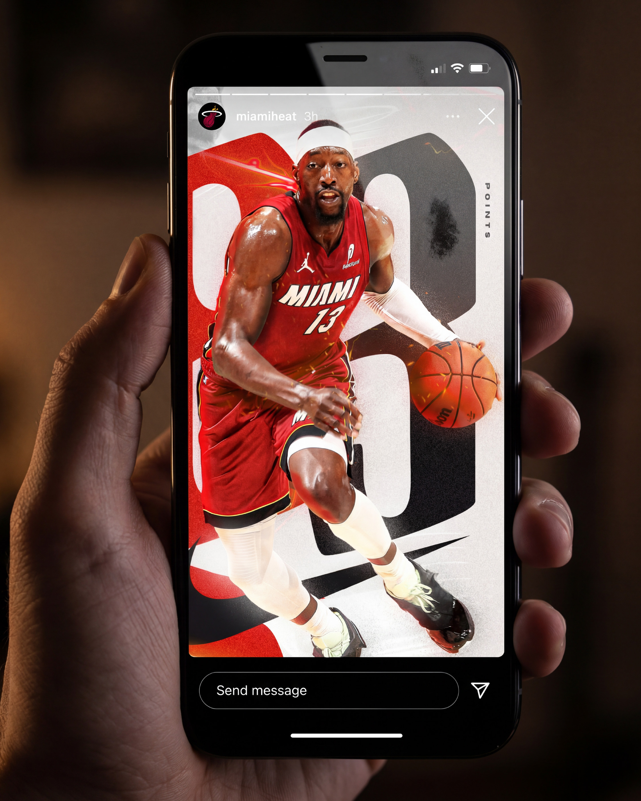 As a Miami Heat official Instagram Story. The miamiheat handle at the top. This is what their social team would have posted that night and exactly where this graphic belongs in the digital world