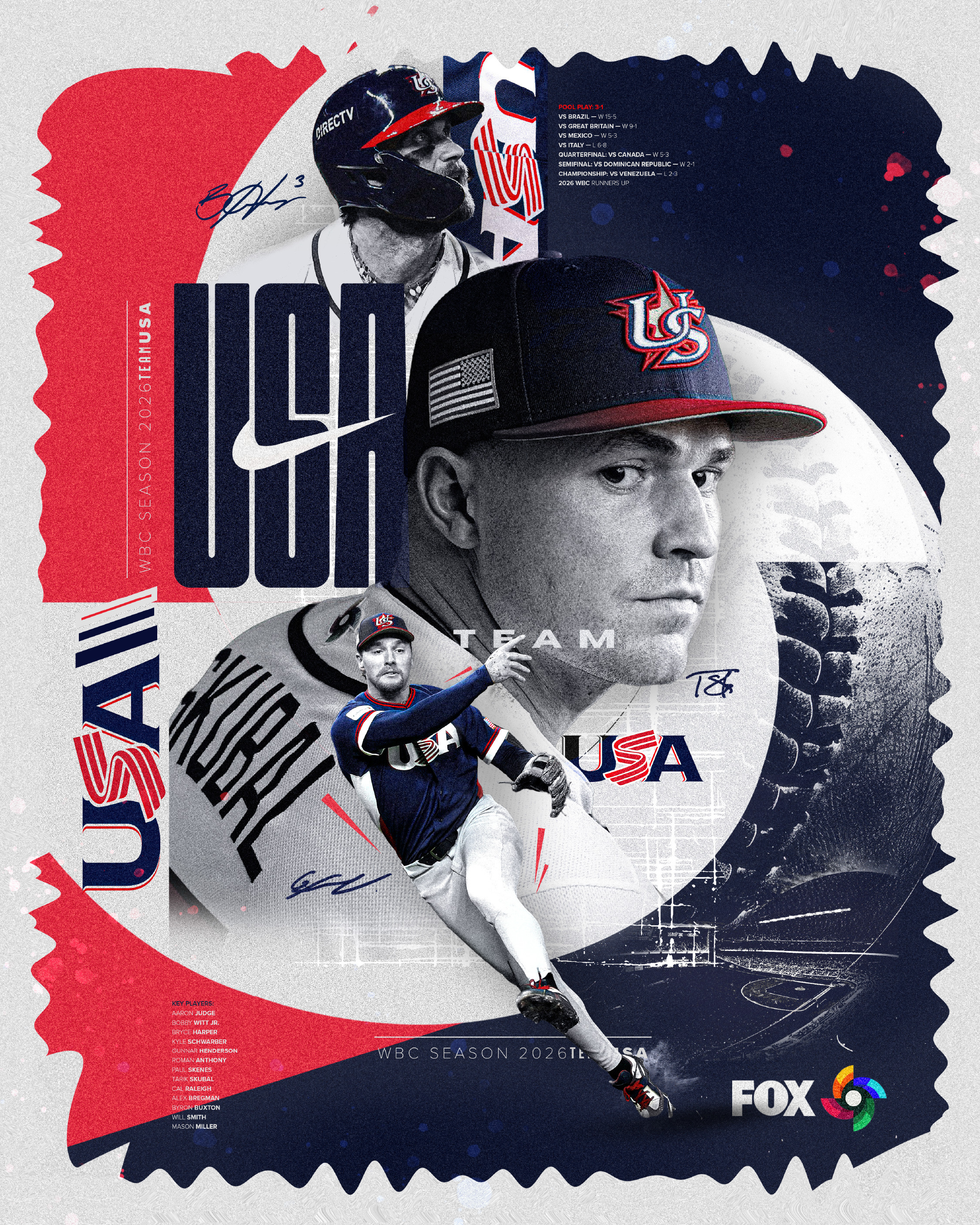 The raw energy piece. Torn paper edges, paint splatter, Skubal in full motion, player signatures integrated throughout. Three completely different design languages. One unified campaign
