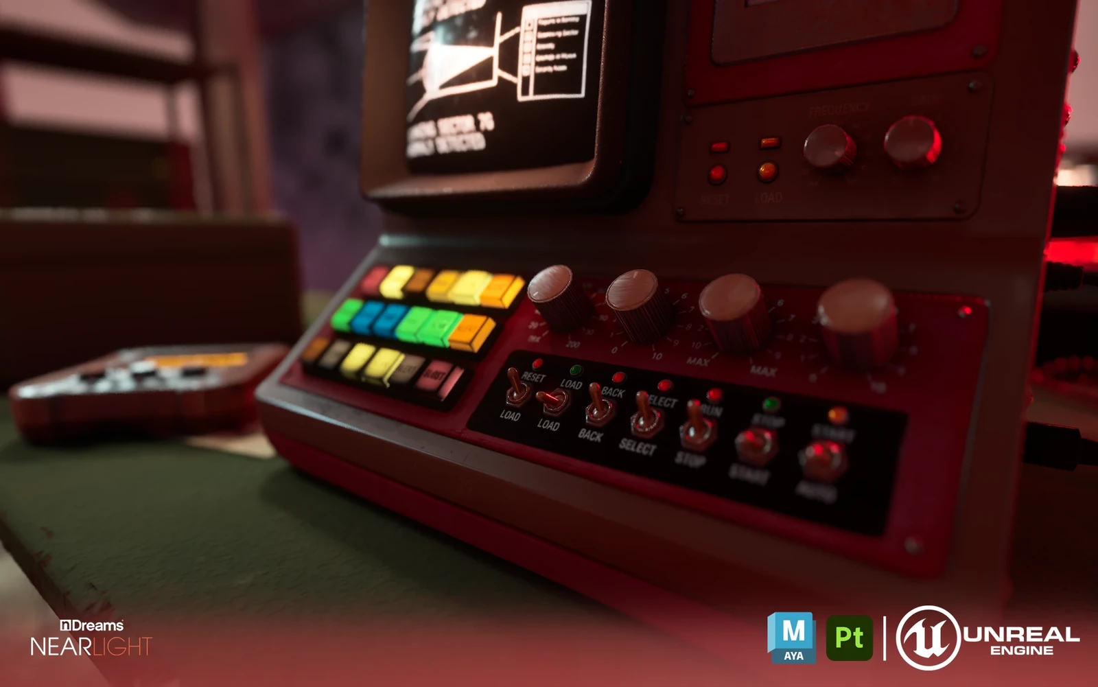 Close up in Unreal at the buttons and switches.