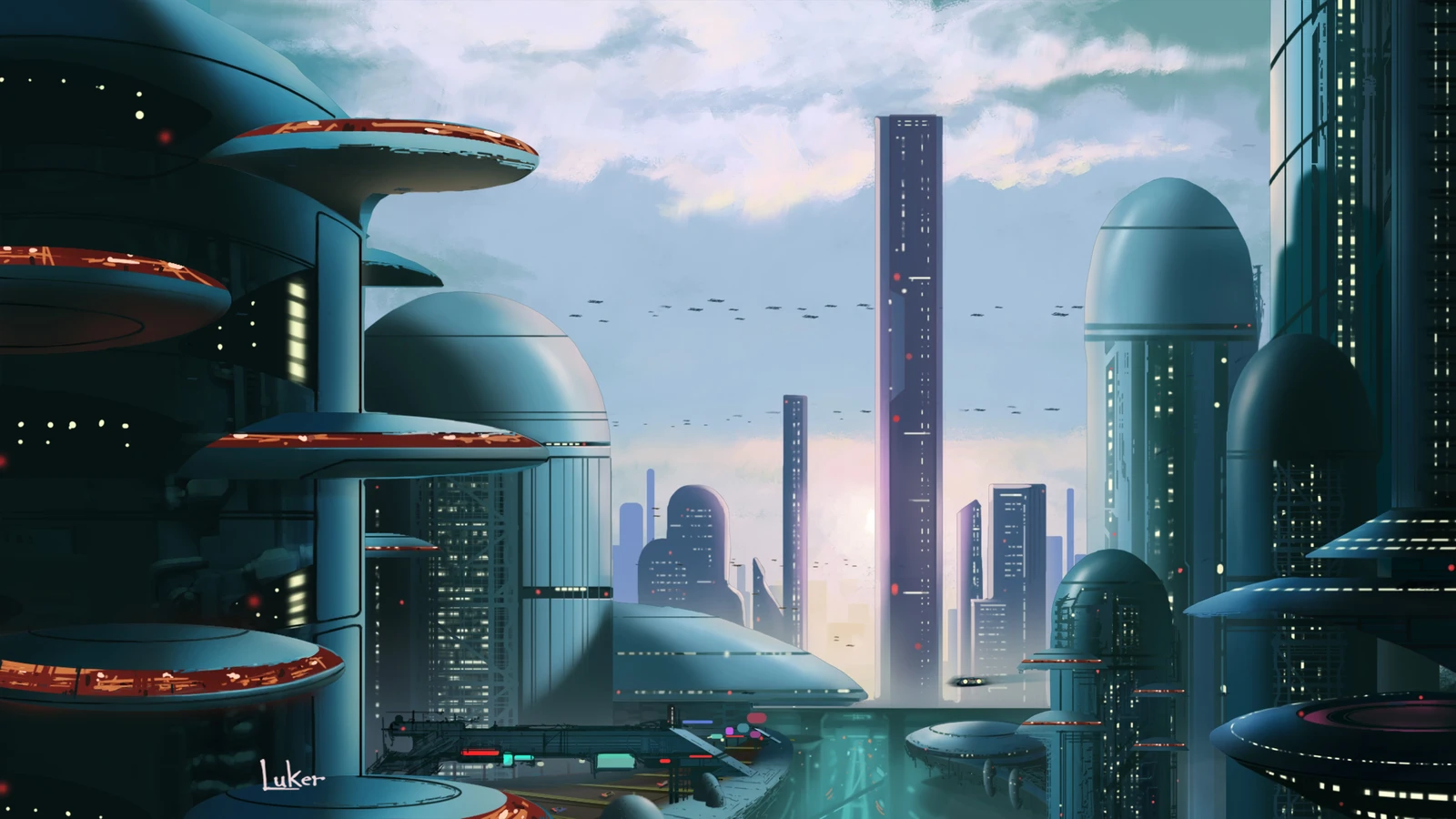 Scifi Skylin at Dusk