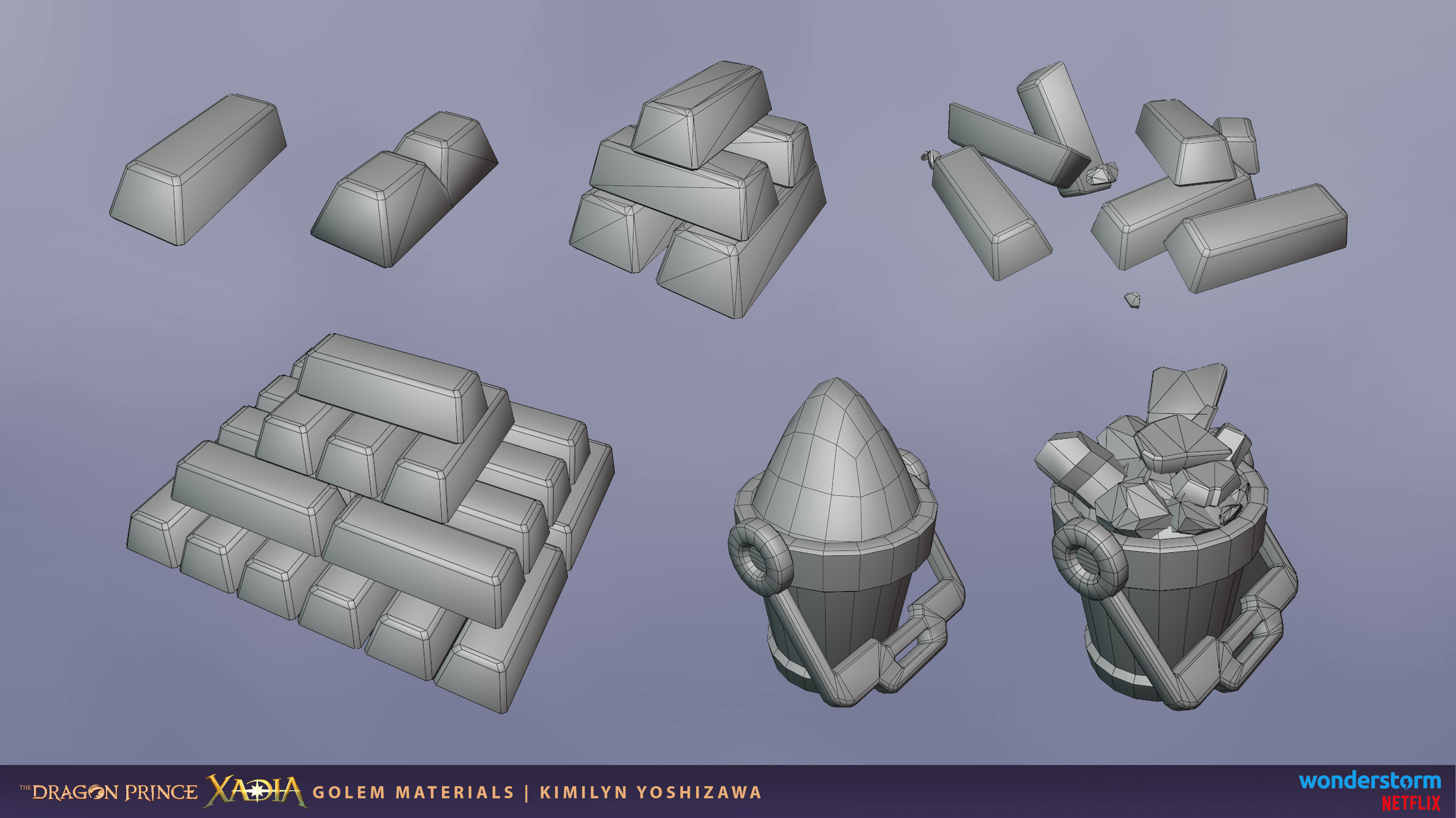 Ingot and Bucket Models with Wireframes