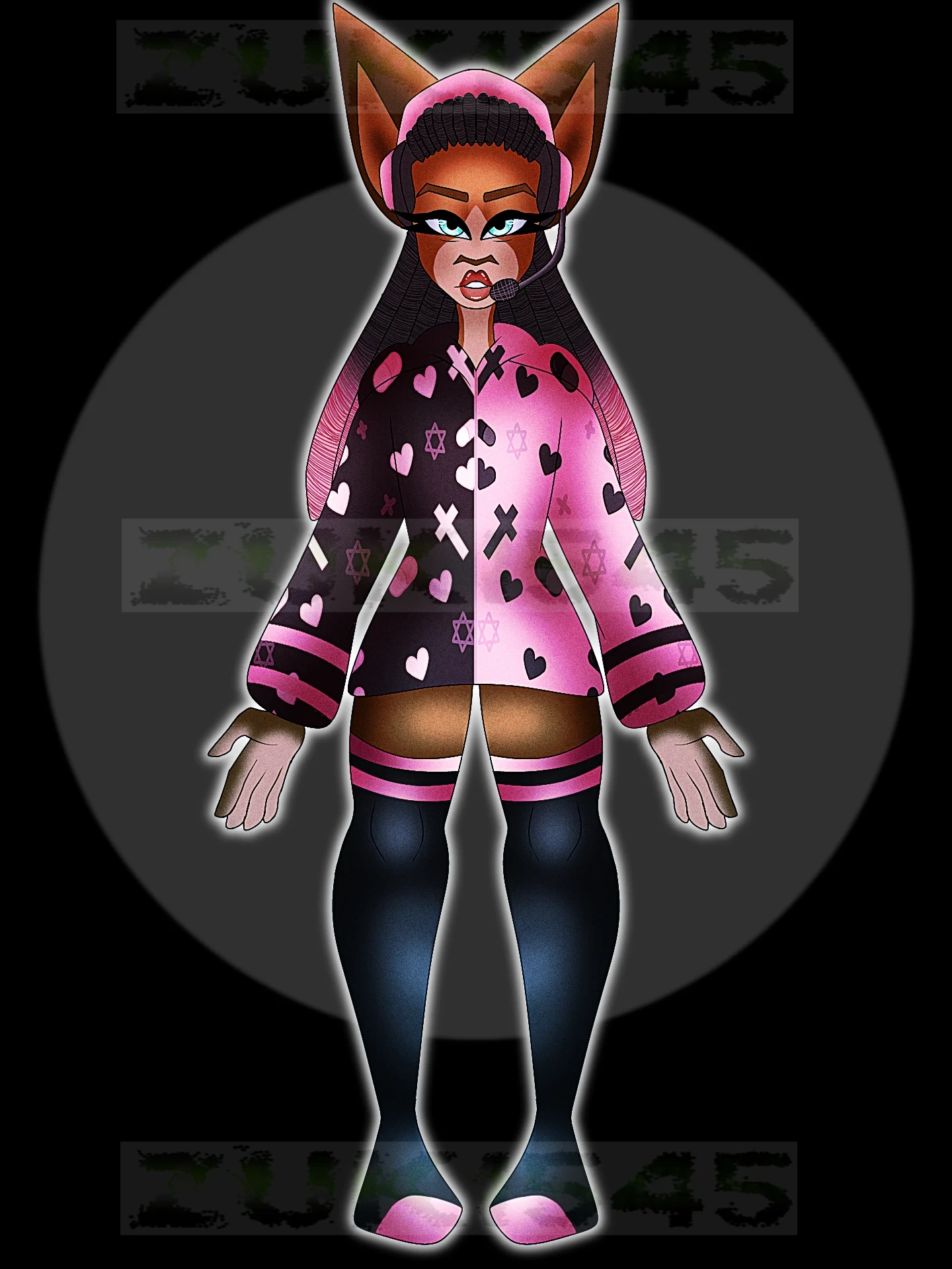 Black and Pink Gamer Cat Girl