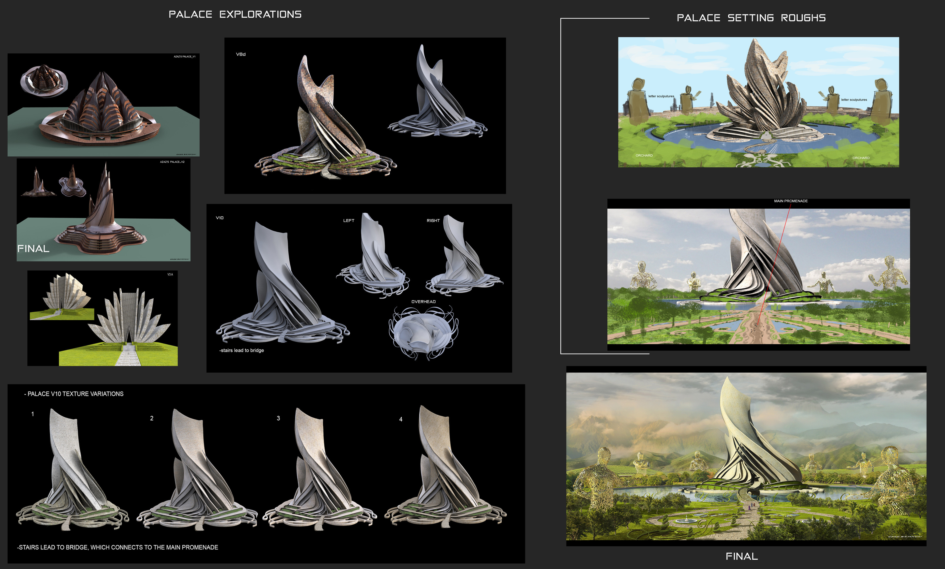 Development sketches and 3D work.