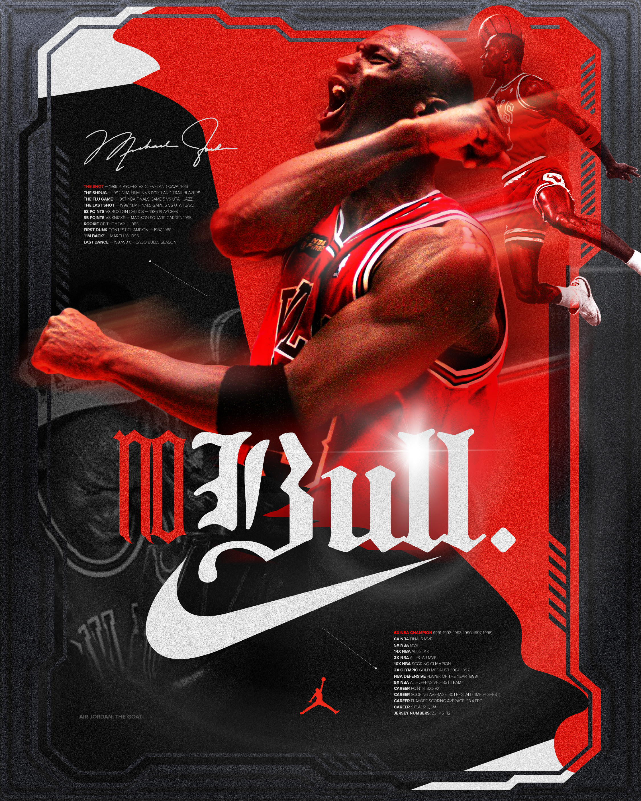 The poster that started everything. "No Bull." works on every level at once. A statement about Jordan's dominance. A nod to the franchise. A declaration that needs no explanation