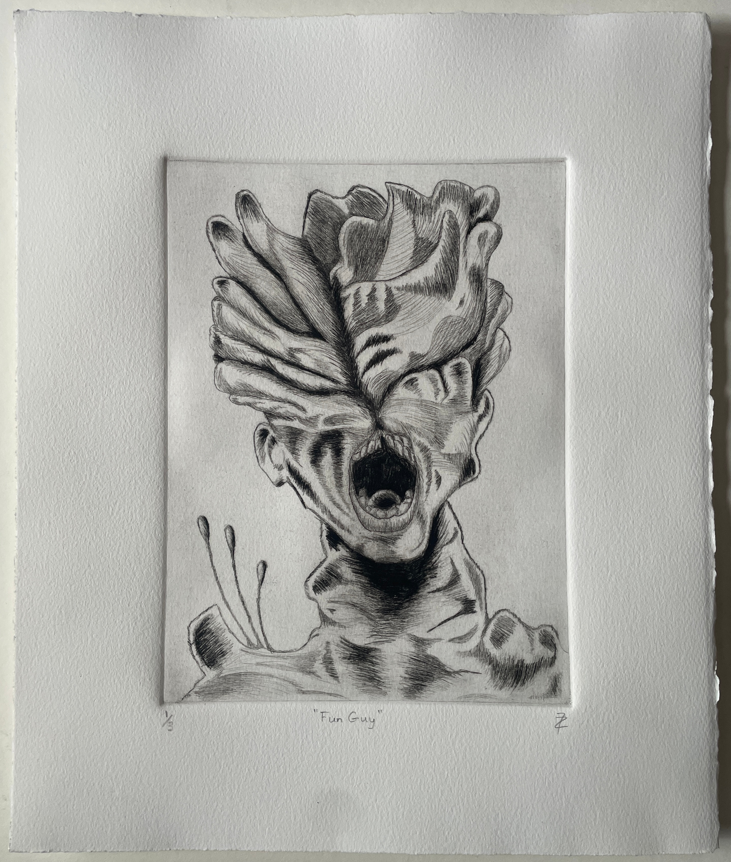 "Fun Guy" Drypoint intaglio, 2025.
