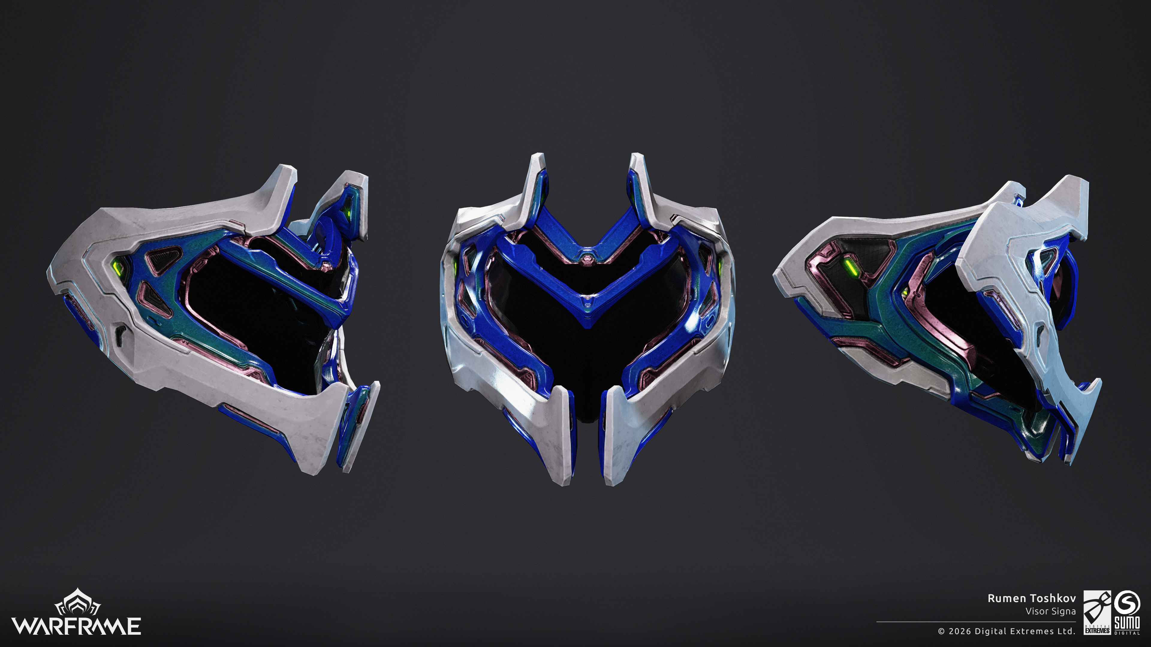 Visor Signa in-game preview, highpoly done by me. Retopo, UV's, Implementation by Marcelo Pinheiro. Texturing, Implementation and Supervision by Ryan Ashfield.