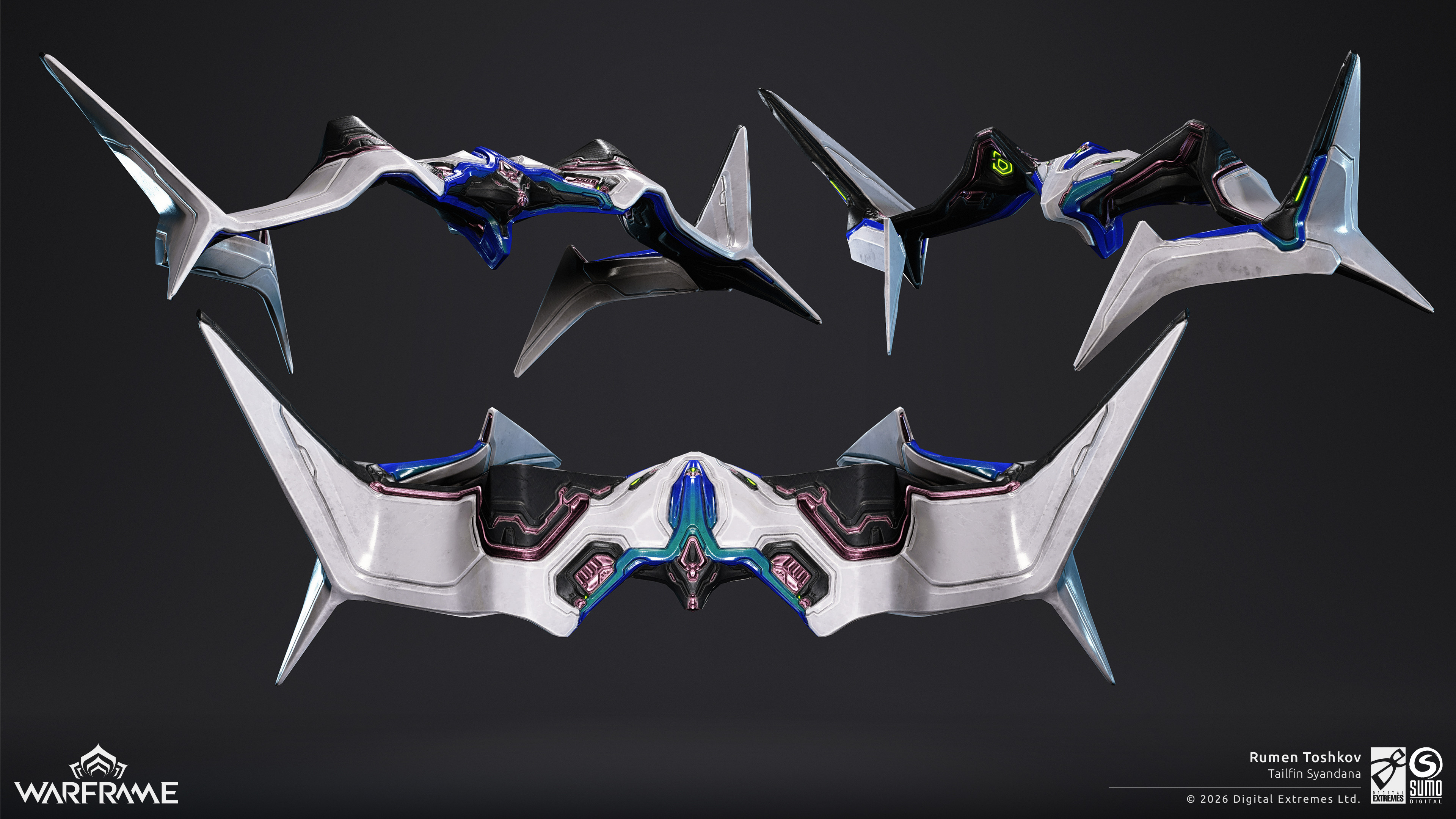 Tailfin Syandana in-game preview, highpoly done by me. Retopo, UV's, Implementation by Marcelo Pinheiro. Texturing, Implementation and Supervision by Ryan Ashfield.