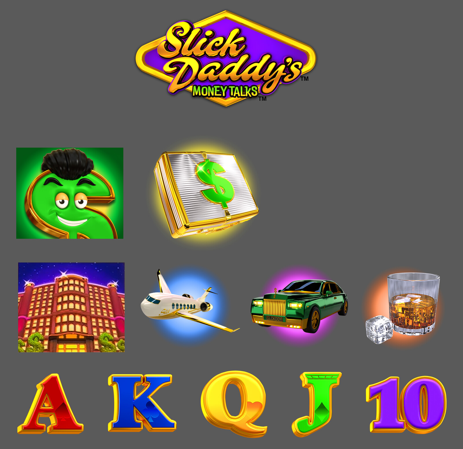 Slick Daddy's Money Talks Logo and Symbols. 
This is a Las Vegas themed game.
