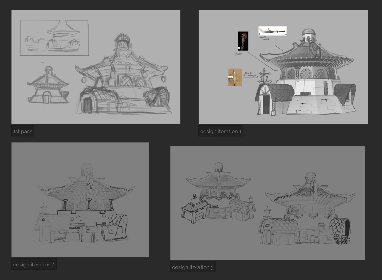 To be more efficient in designing, I go back to photoshop to do iterations on top of the milestones I achieve in 3D. This way, I'm not caught up with the technical limitations in 3D and maintain the design process as raw as possible.