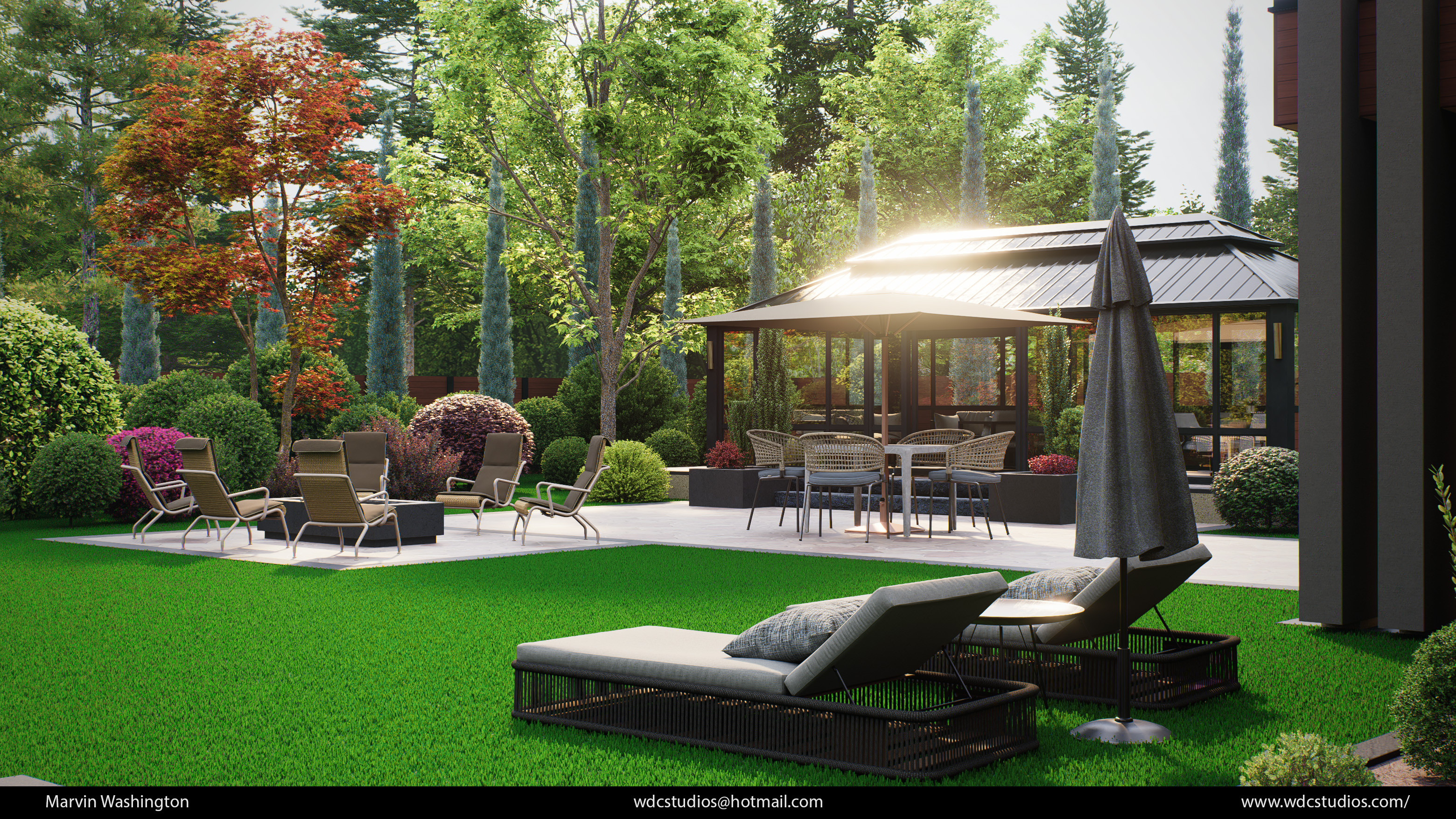 D5 Render of the backyard landscaping.